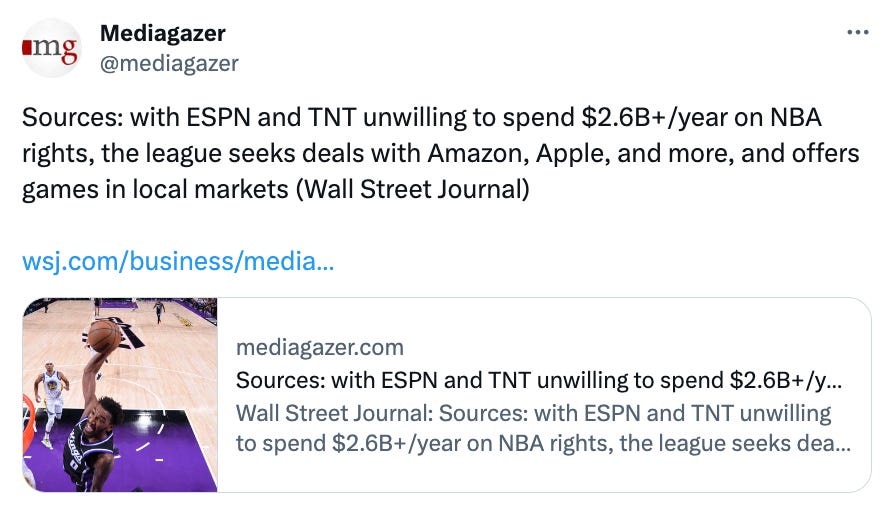 Twitter Signs NBA Deal to Stream New Shows - WSJ