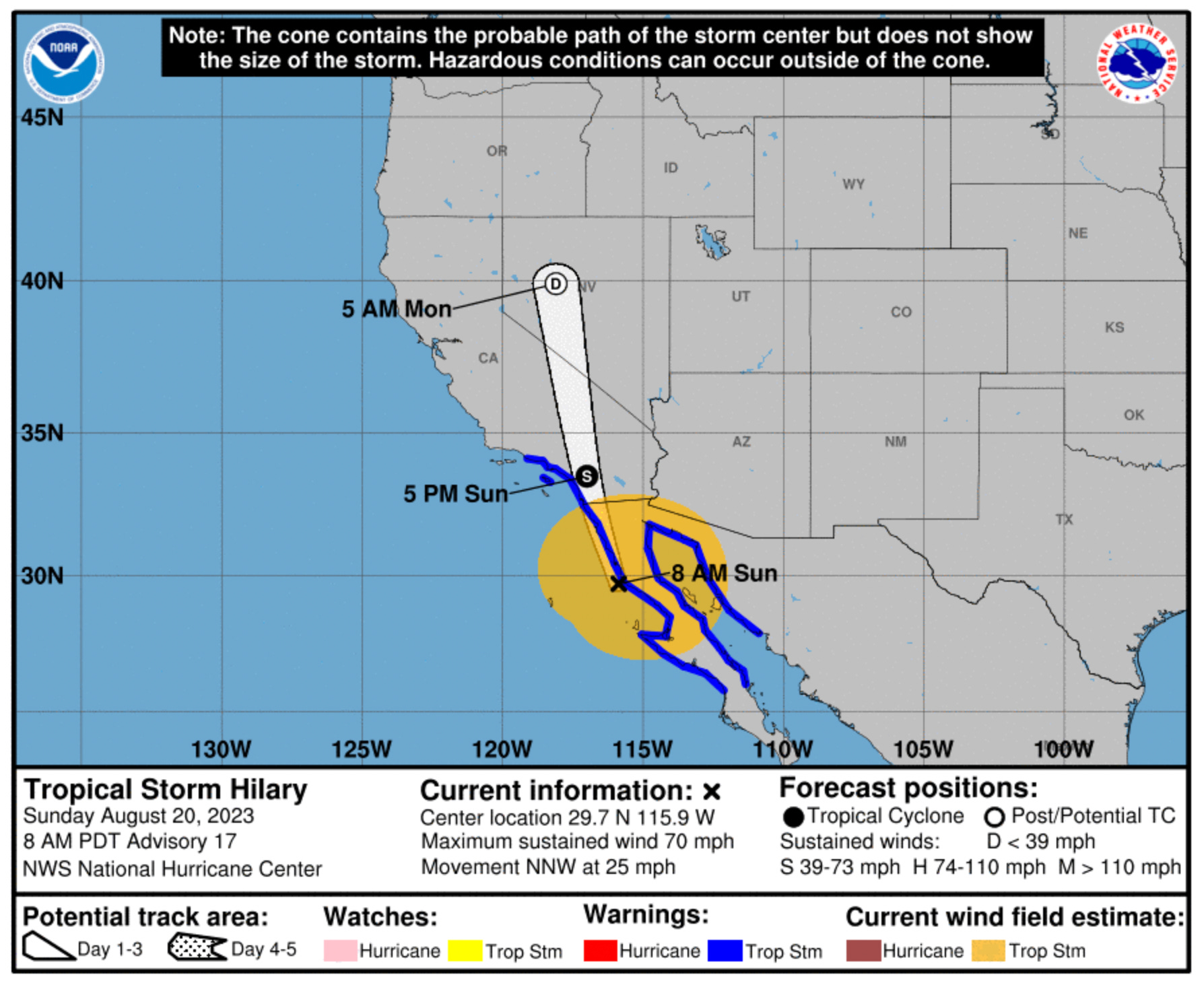 8/20 UPDATE: Redlands remains under threat of heavy rain Sunday afternoon,  as Tropical Storm Hilary tracts North