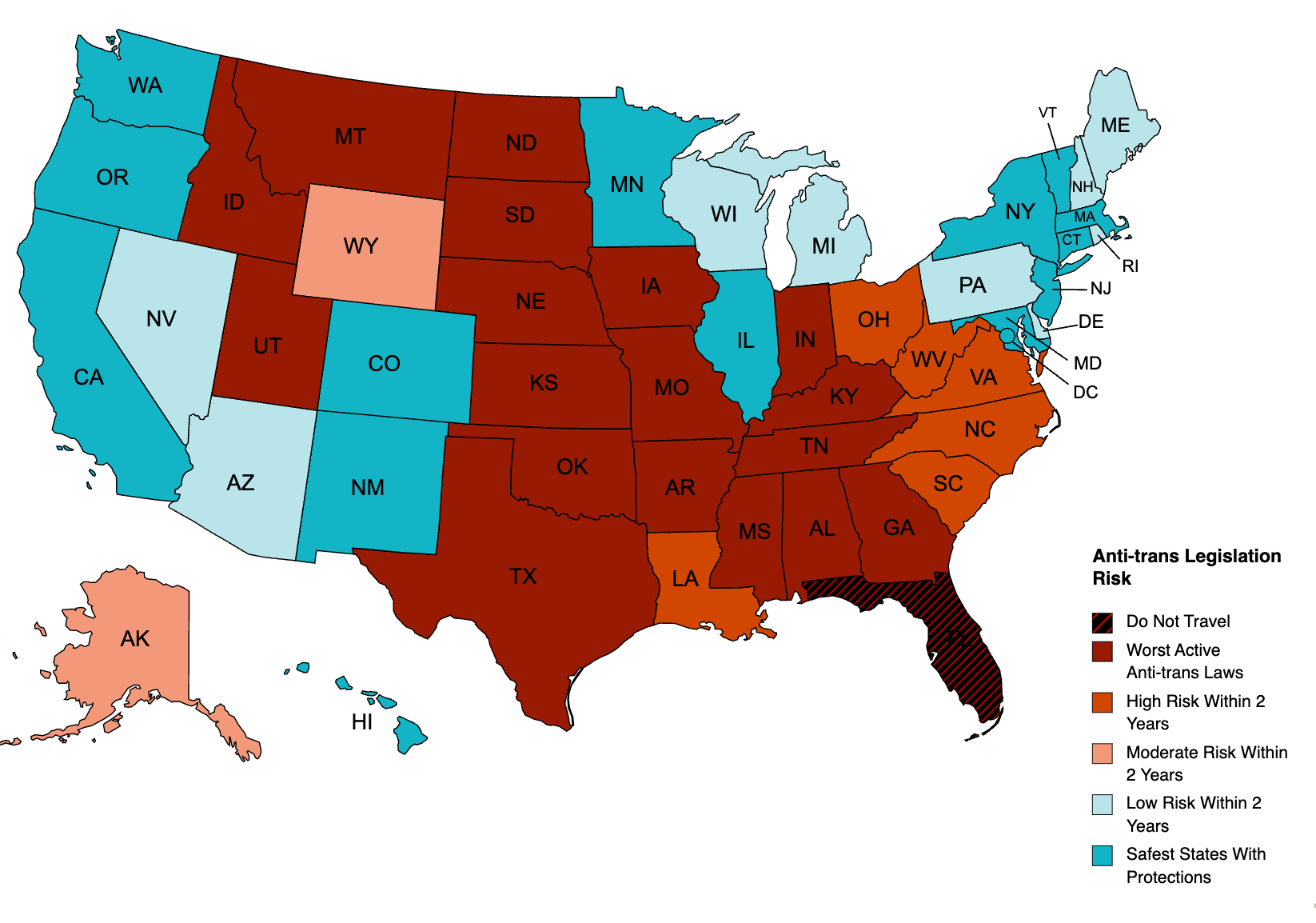 Texas - Louisiana - Mississippi - Alabama - Florida Map Labelled