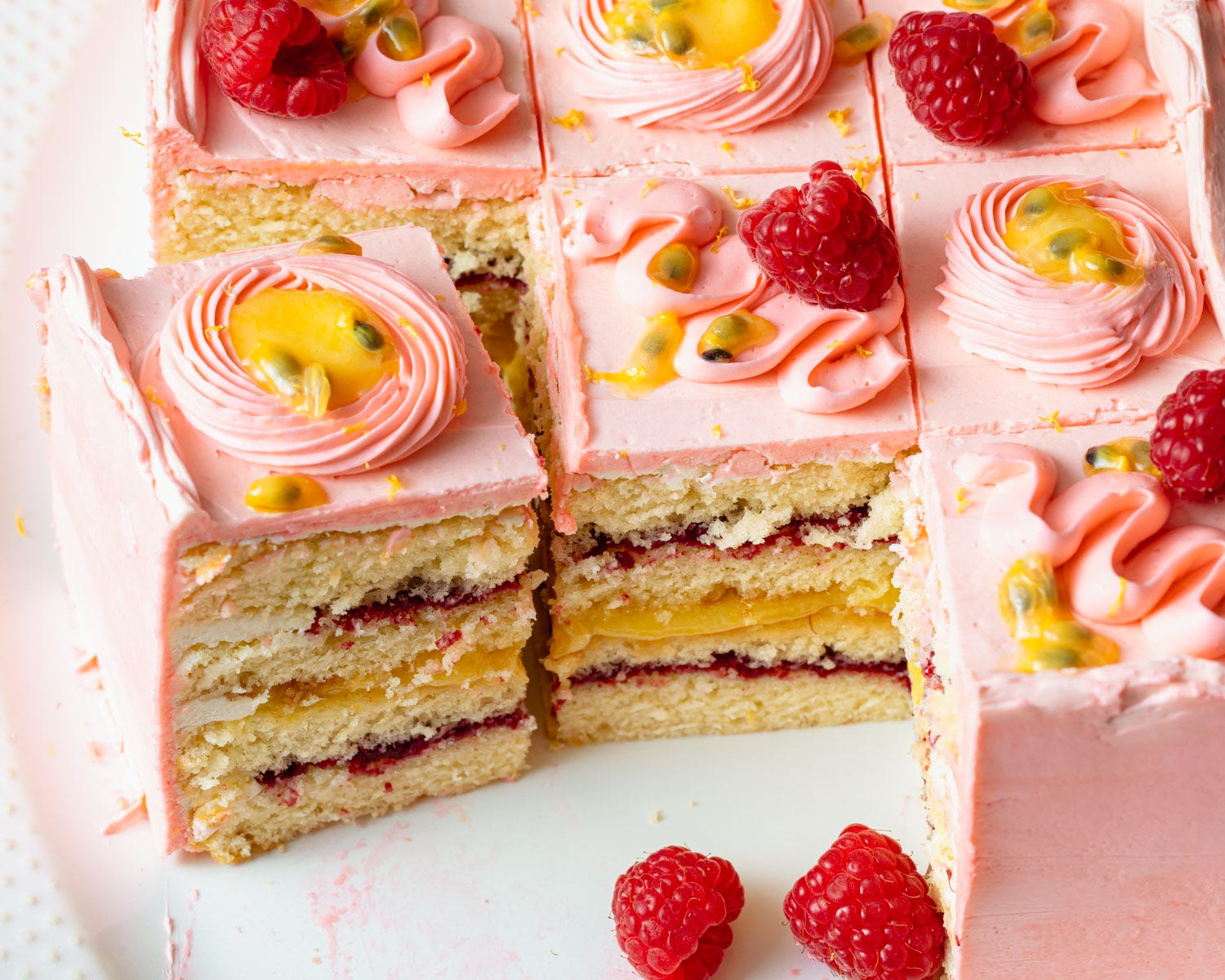 Raspberry Sheet Cake with White Chocolate Frosting - Spoon Fork Bacon