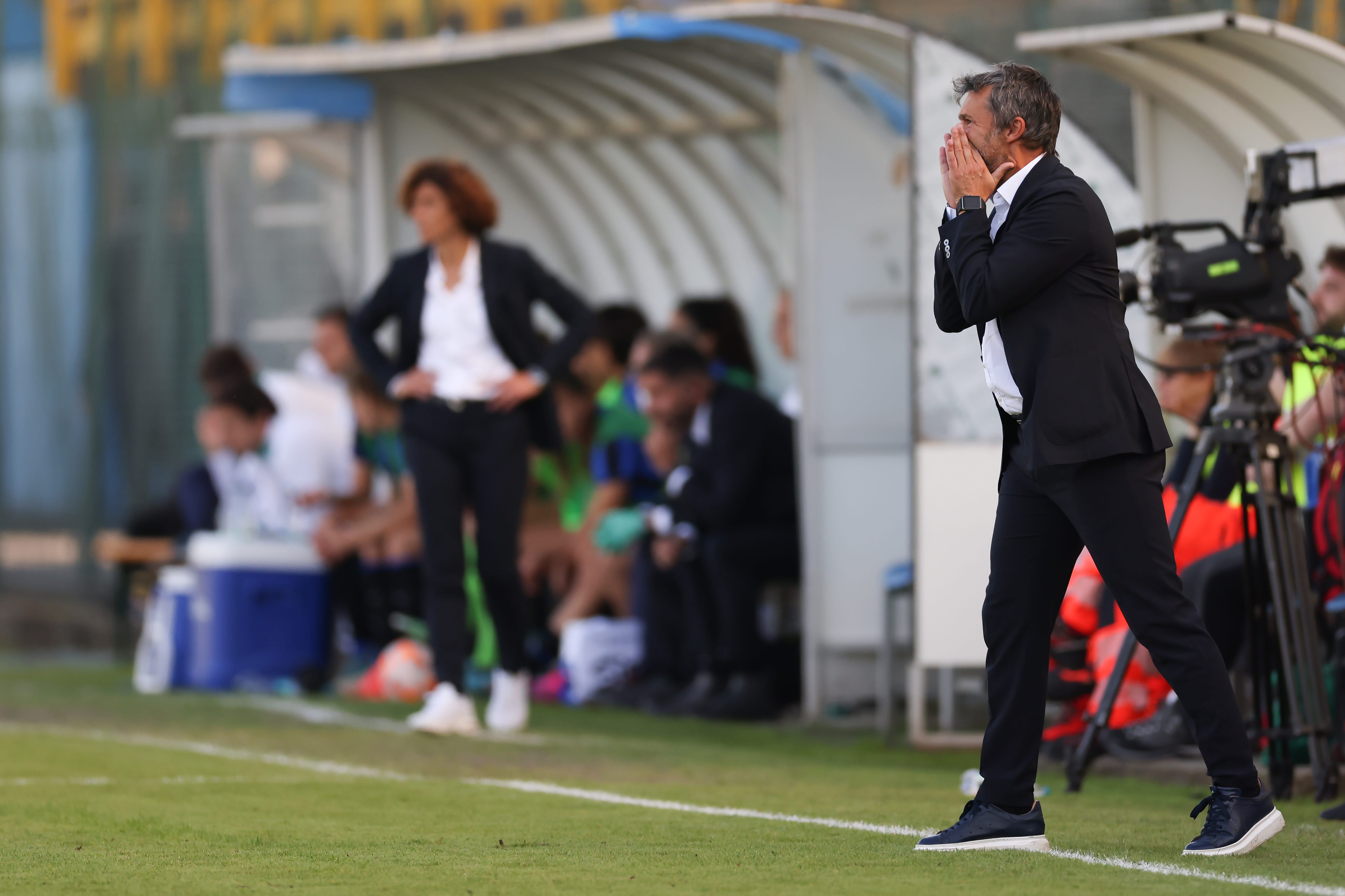 Alessandro Spugna head coach of AS Roma smiles during the Women Serie A  2023 2024 football