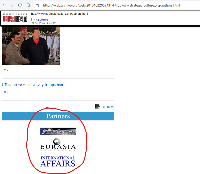 Global Research is partner to Russian Foreign Intelligence Service tasked Strategic Culture Foundation.