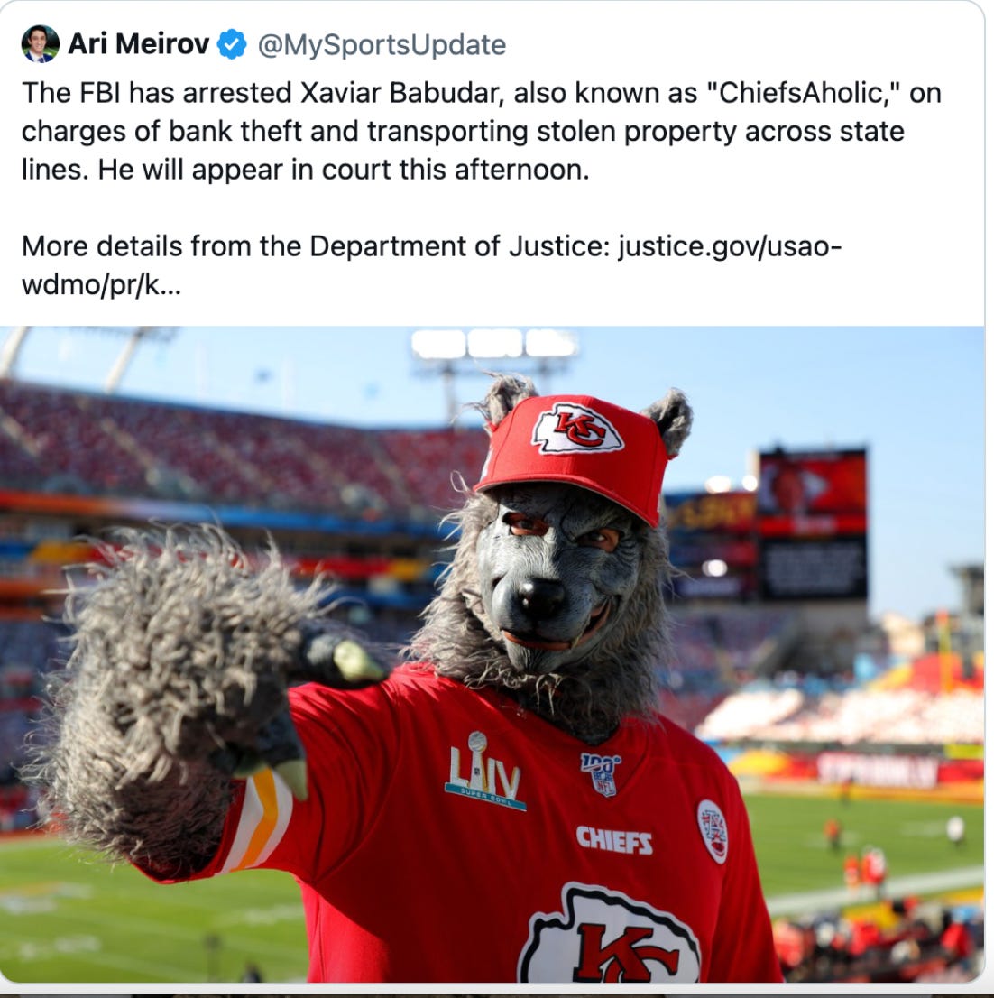 Chiefsaholic, the Fan Who Dressed as a Wolf, Is Said to Be on the