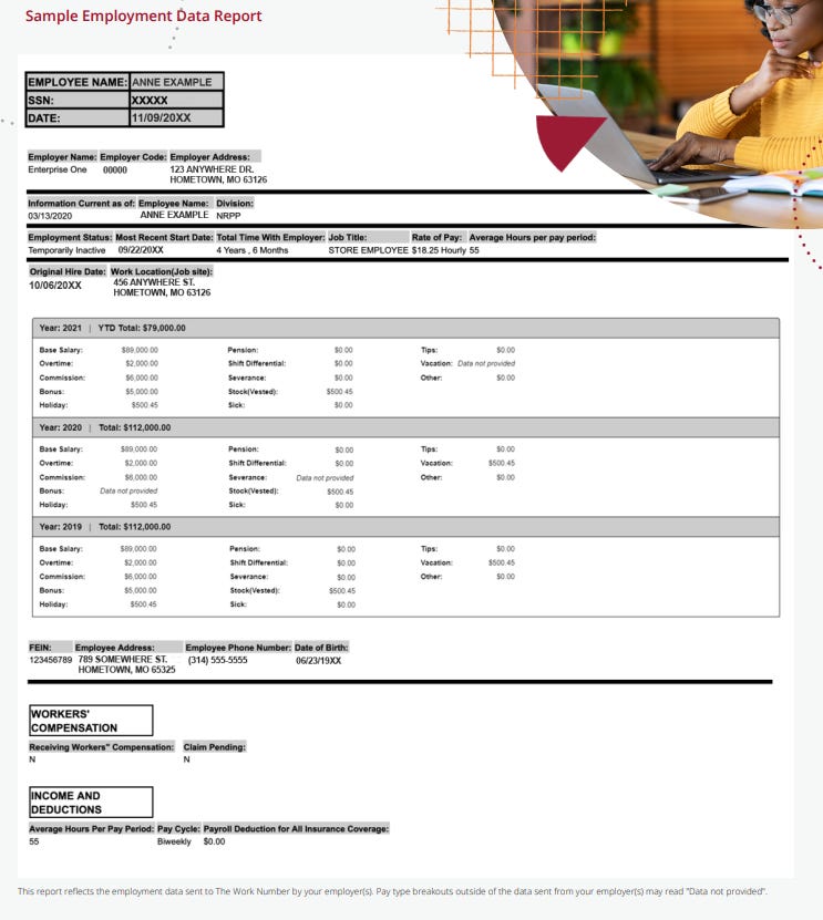 Equifax s the work number has your precise salary and employment