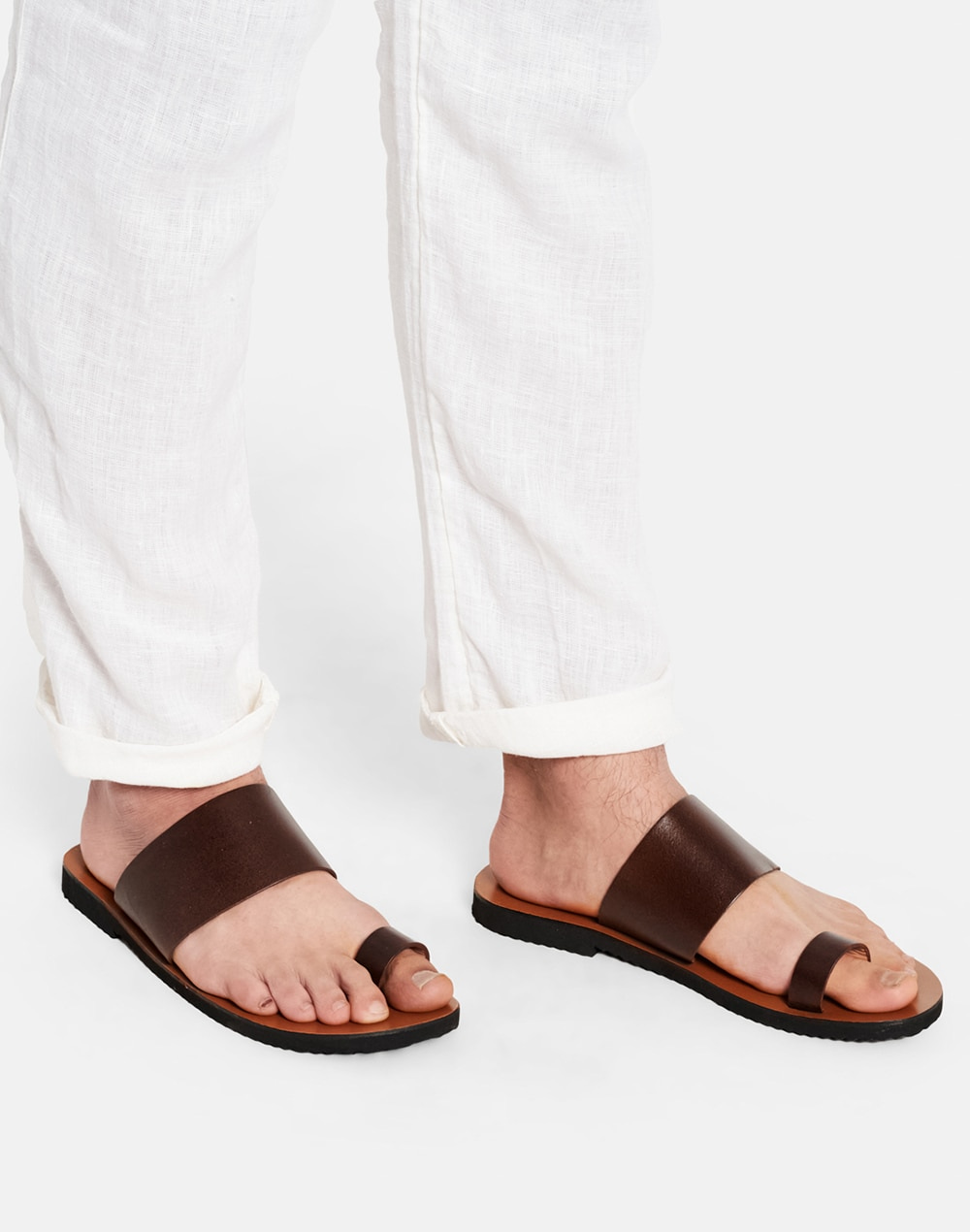 Buy DMODOT Brown Pelle Marrone Leather Slipon Mens Sandals | Shoppers Stop