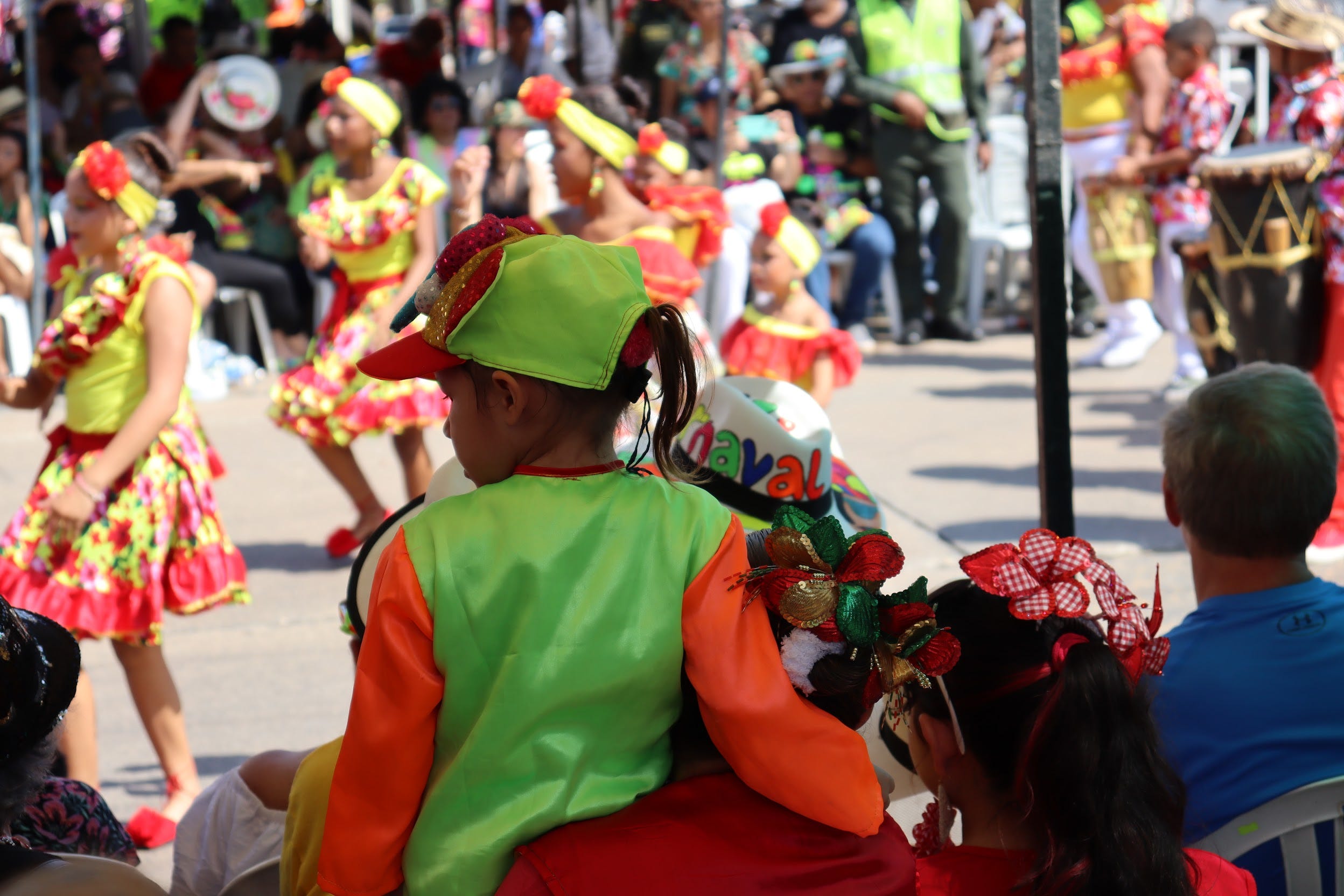 Colombian children, wearing a traditional Caribbean clothes and the  Vueltiao hats, dance Cumbia during the Car…