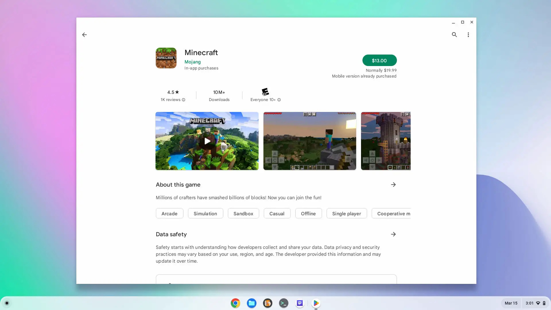 Minecraft for Chromebooks hits early access for $13