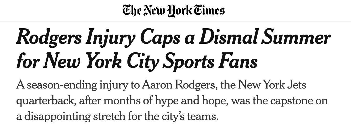 Aaron Rodgers Injury Caps a Dismal Summer for New York Fans - The New York  Times