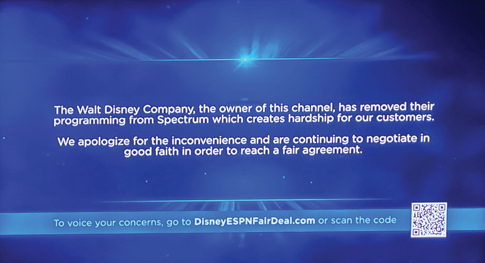 Disney channels, ESPN included are off on Spectrum