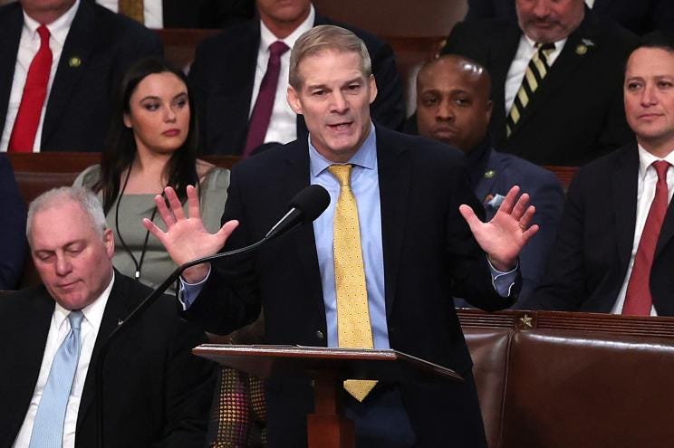 Rep. Jim Jordan gave a speech nominating Rep. Kevin McCarthy to be the next Speaker of the House on January 3, 2023.