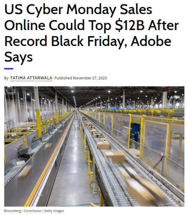 Black Friday shoppers spent a record $9.8 billion in U.S. online sales, up  7.5% from last year