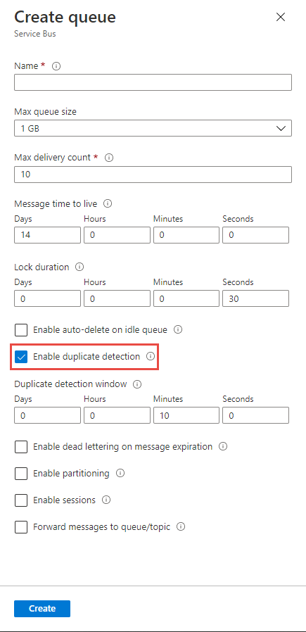 Azure Service Bus duplicate detection setting