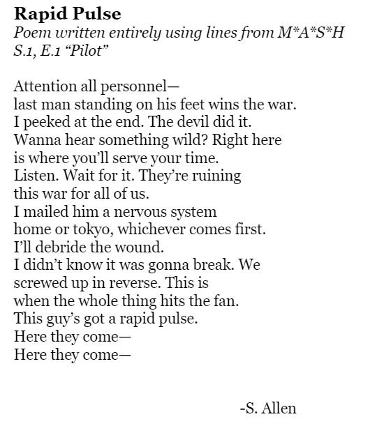 Poem written entirely using lines from M*A*S*H* (the pilot episode)