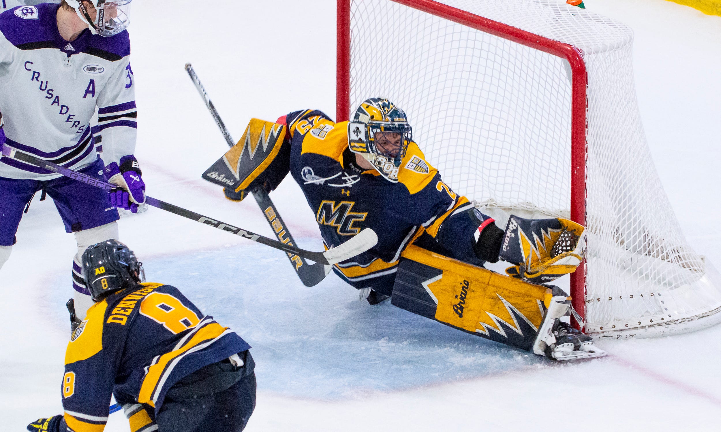 Merrimack surrenders two-goal lead but comes back to beat Holy Cross in overtime