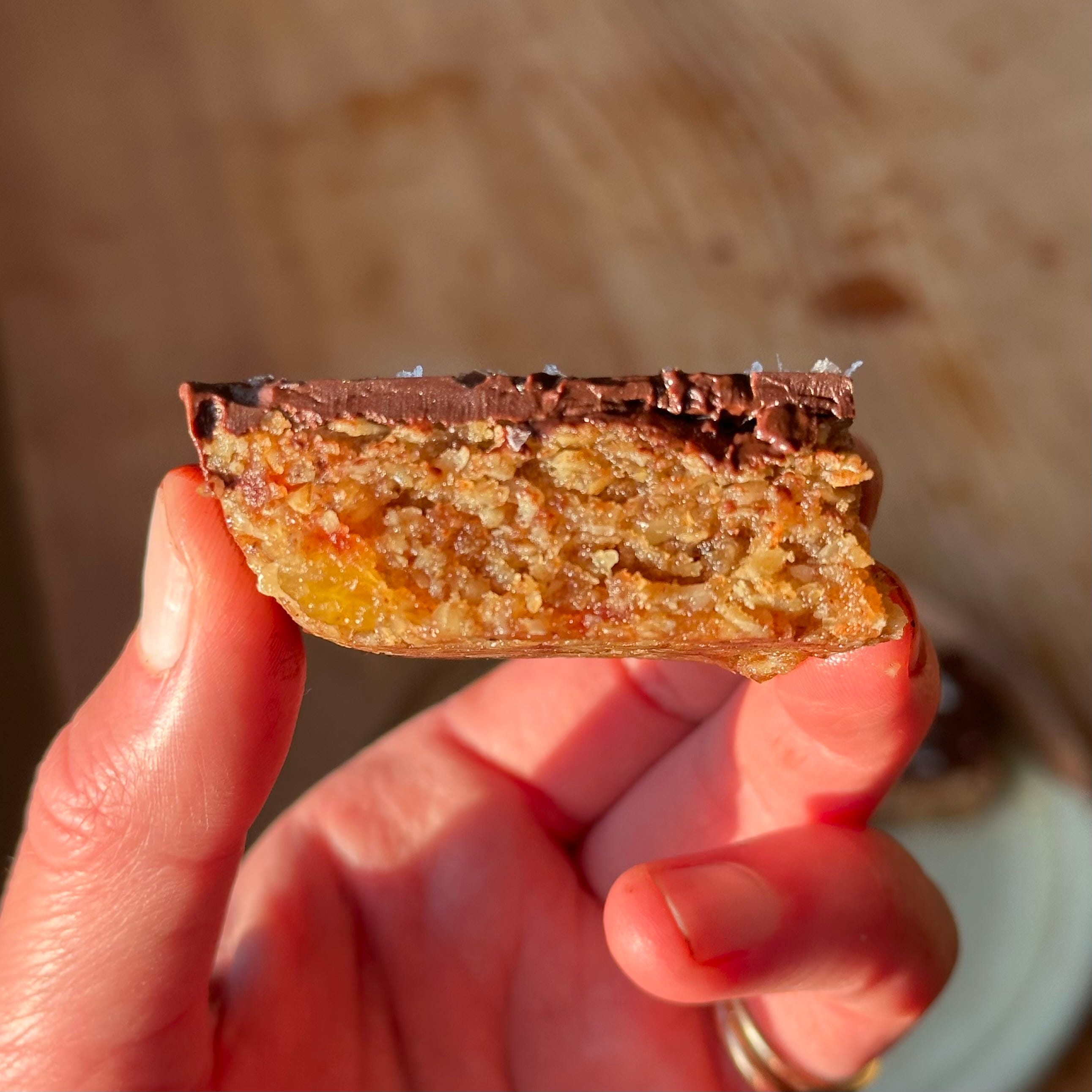 olive oil and oat bars with salty chocolate by Beth Hogan