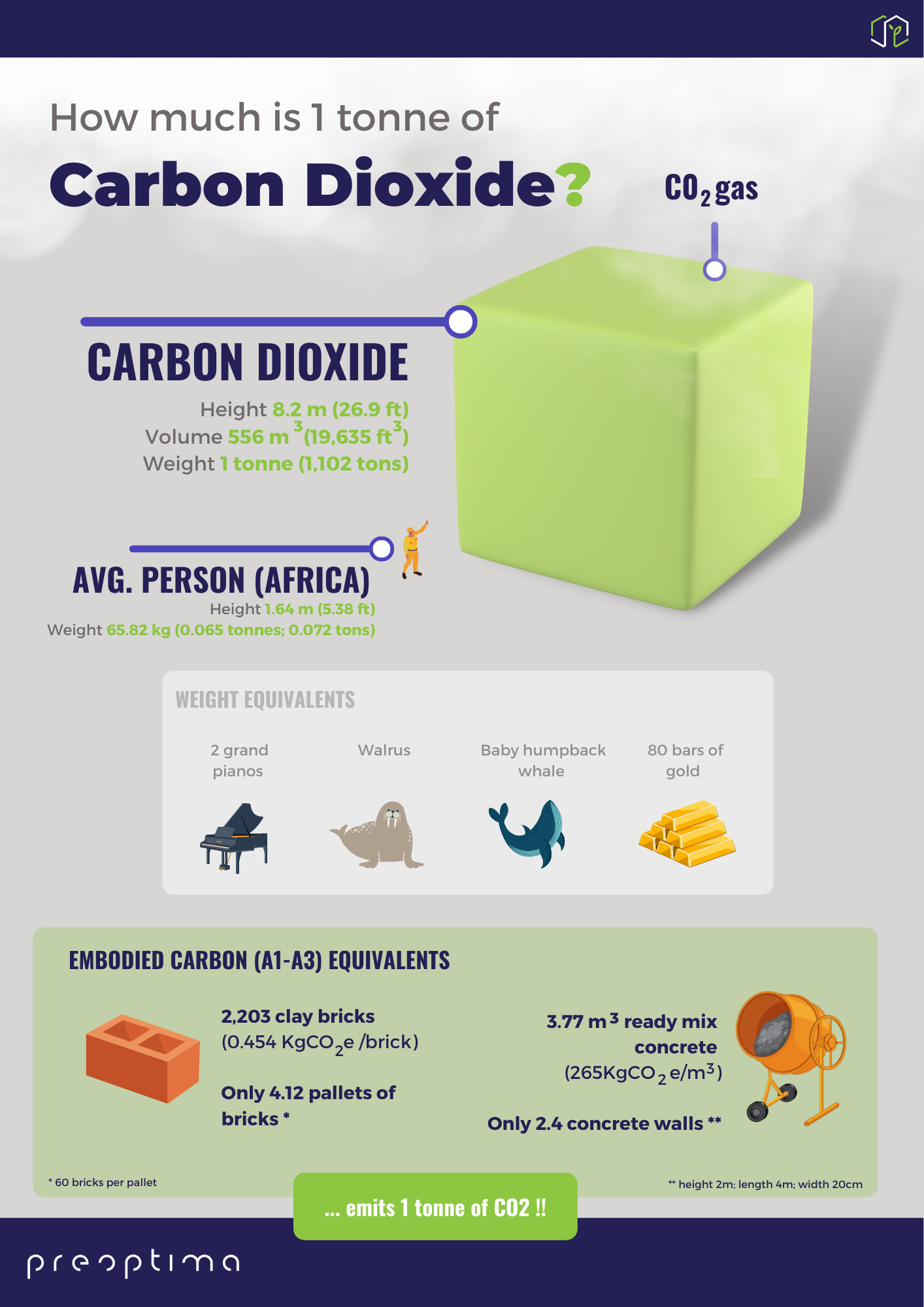 How much does a tonne of carbon dioxide weigh?