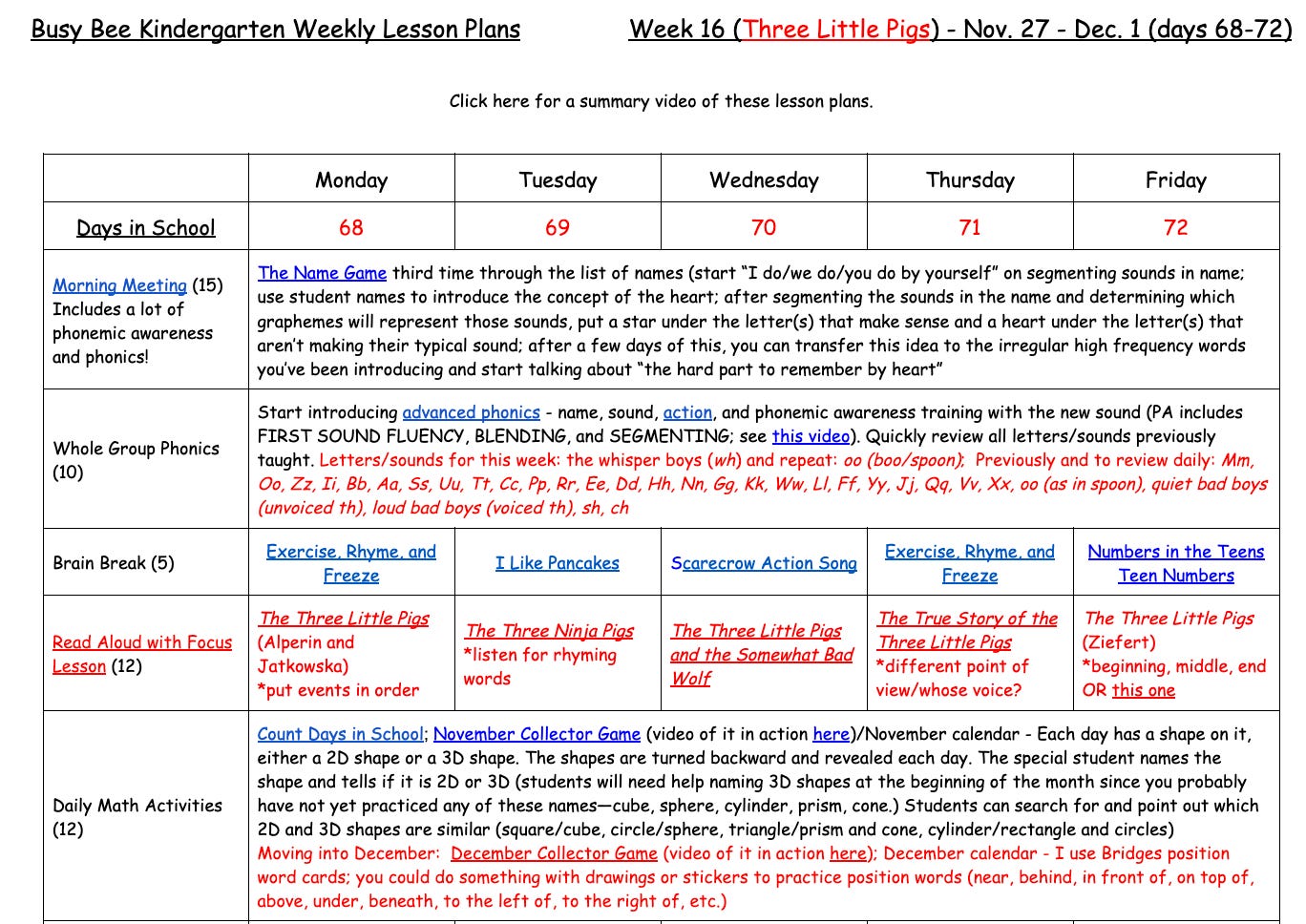Video: Summary of Lesson Plans Week 16 (days 68-72)