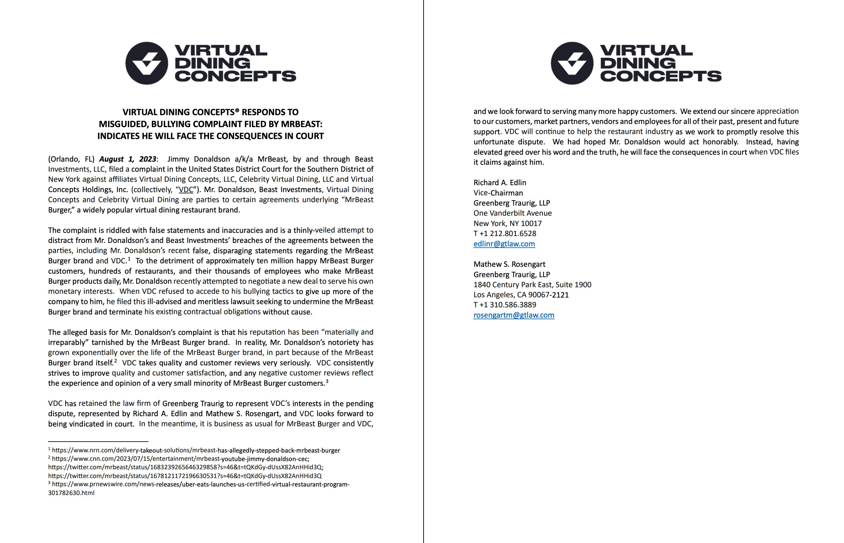 MrBeast vs. Virtual Dining Concepts MrBeast Burgers Lawsuit