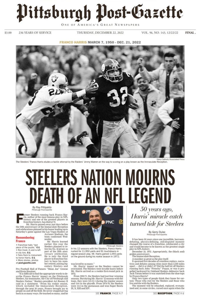 Franco Harris's 'Immaculate Reception' turns 50 - The Washington Post