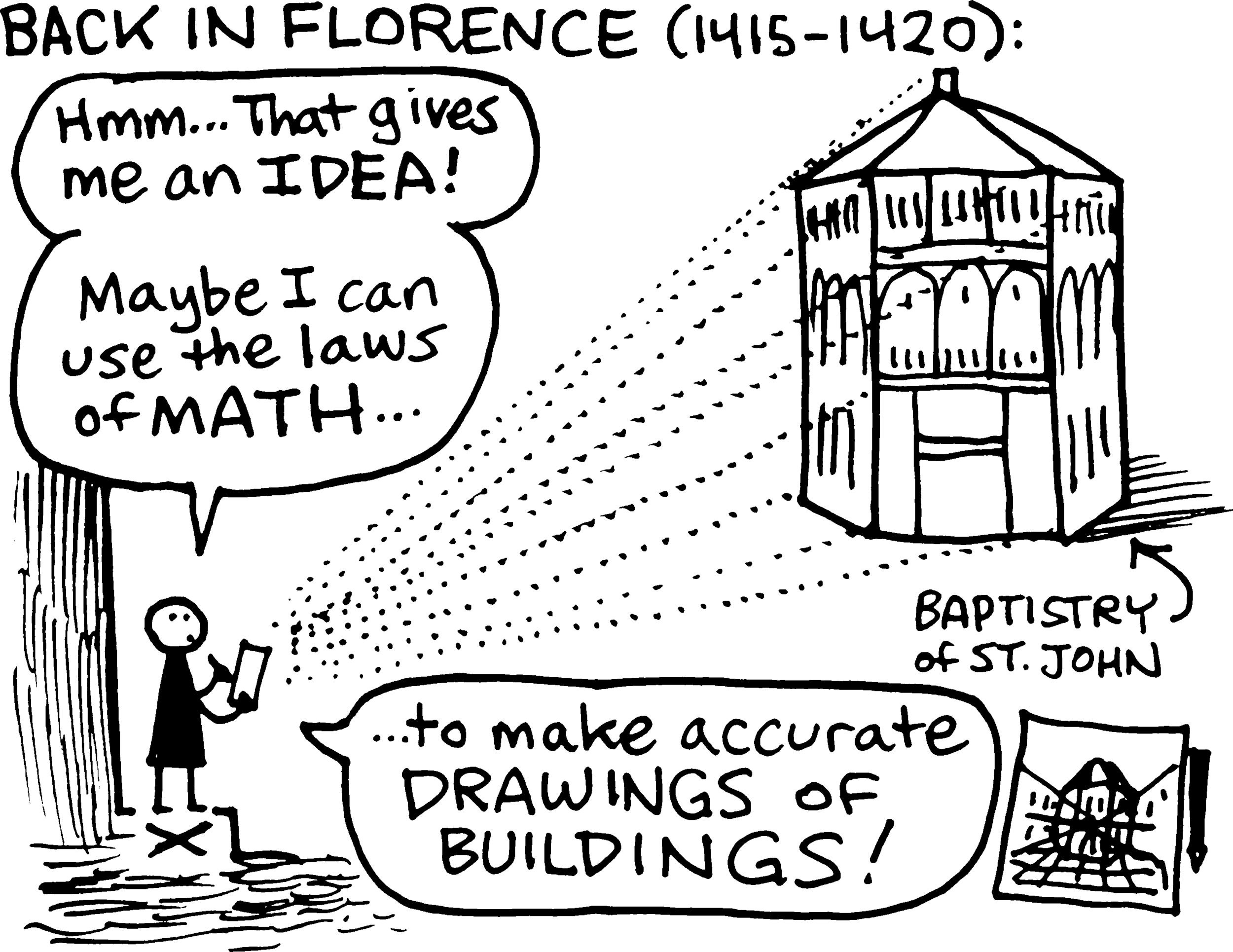 PERSPECTIVE COMICS #1: Brunelleschi Draws!, image size:2500x1930