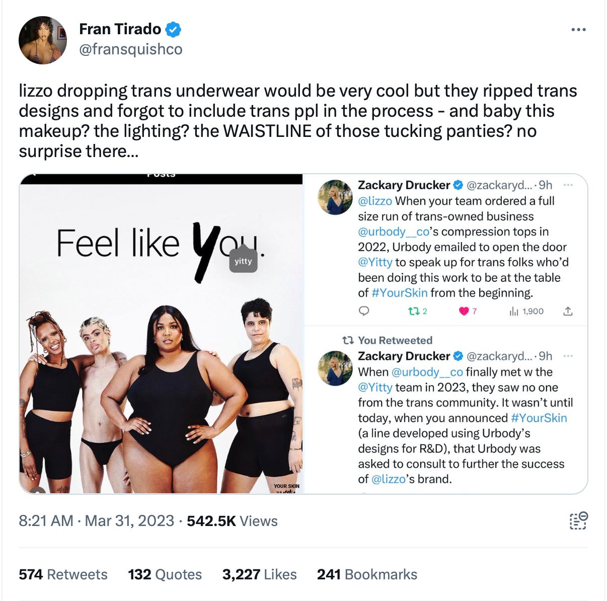 Lizzo's brand Yitty called out by trans-owned brand Urbody for