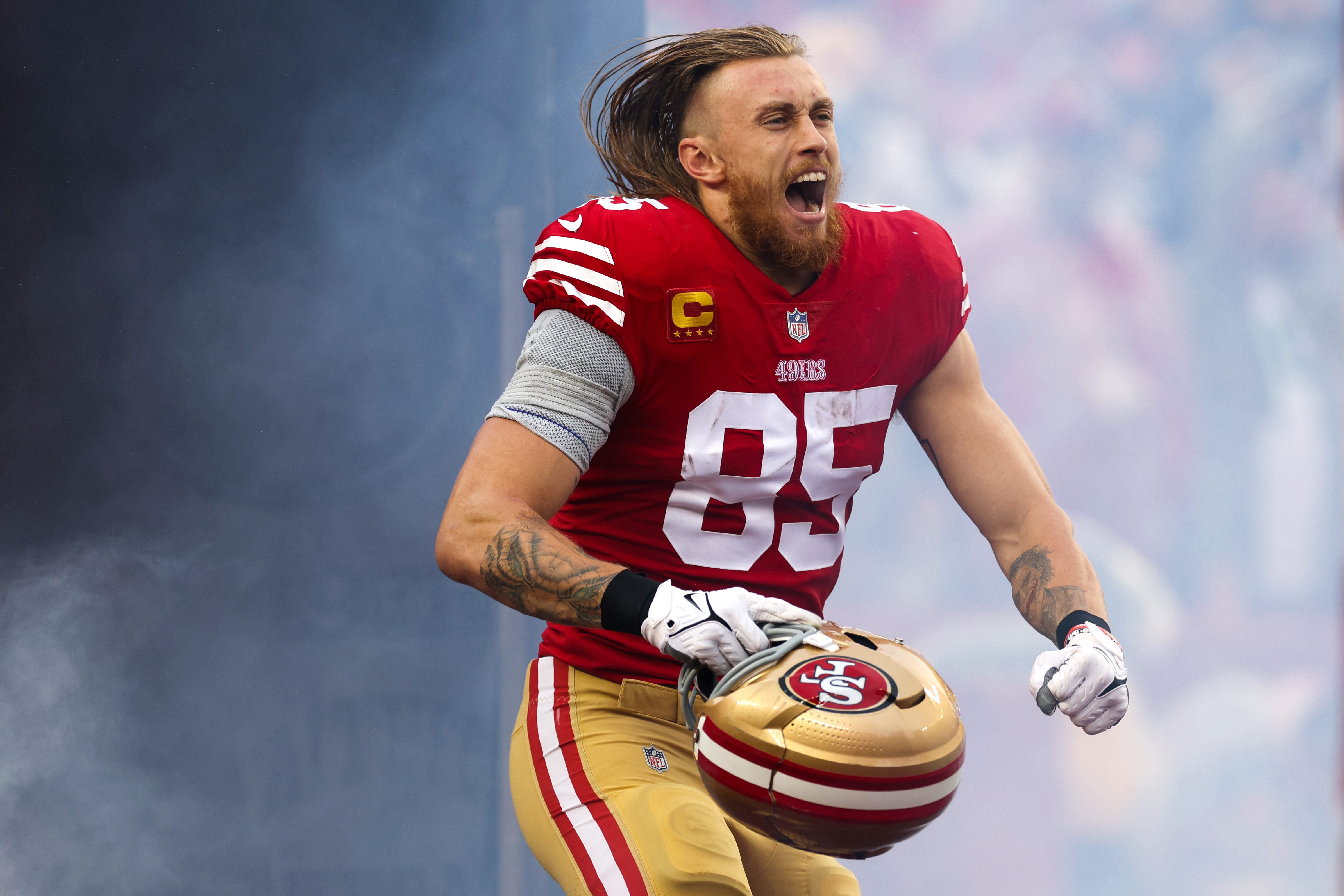 George Kittle: Over The Middle, Small / Adult T-Shirt - Pro Football - Red - Sports Fan Gear | BreakingT