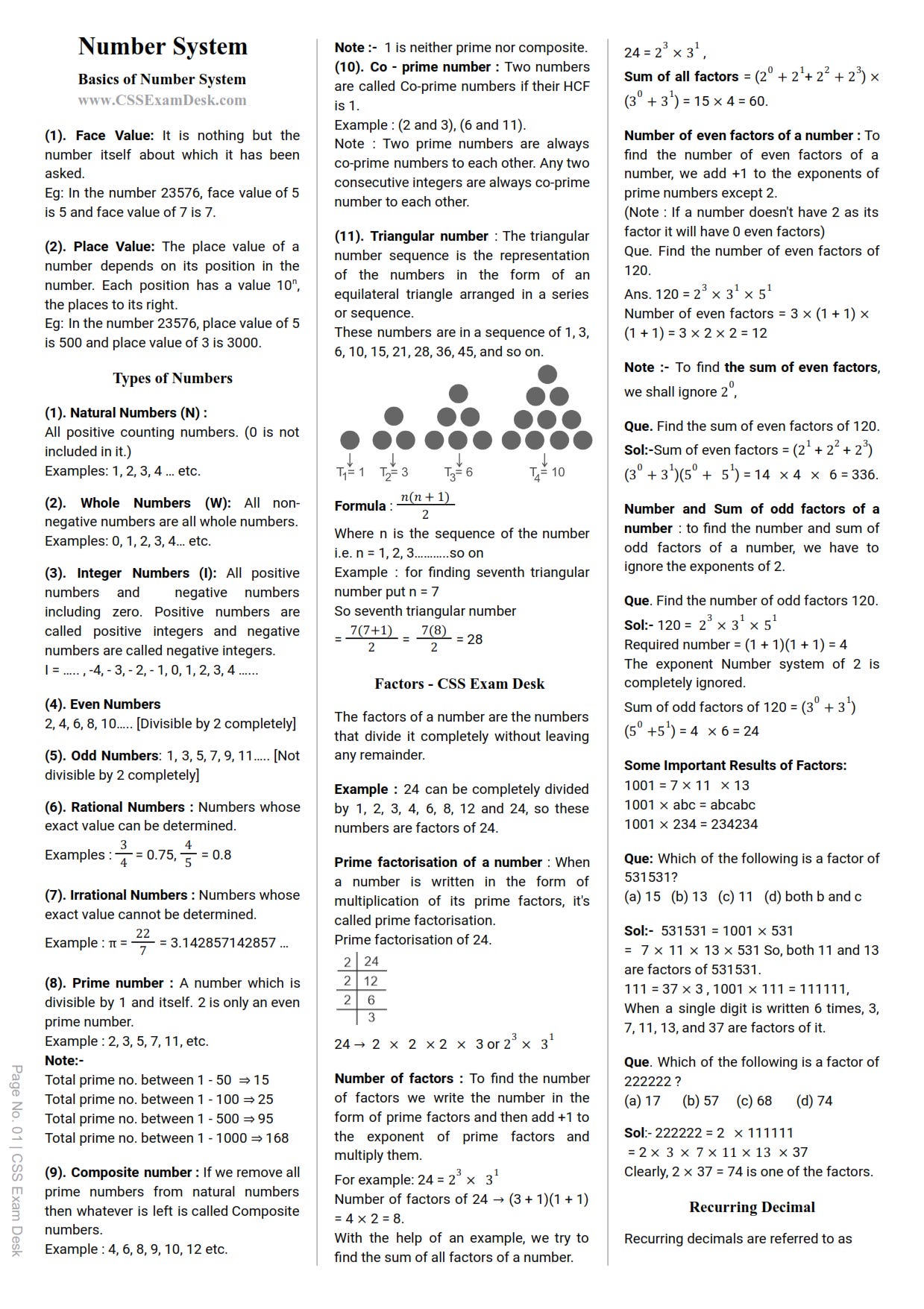 Number System Notes - Quantitative Aptitude | CSS Exam Desk