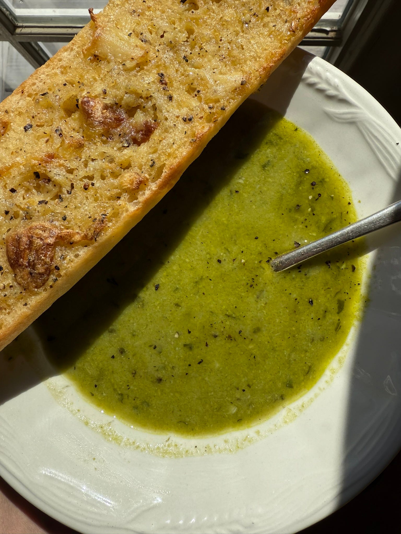 Roasted Garlic Bread & Spring Pea Soup