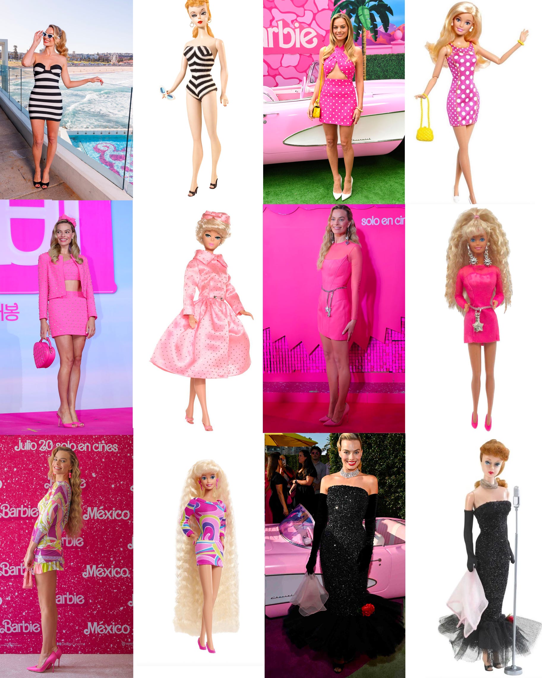 Margot Robbie usa looks inspirados em roupas da Barbie em turnê