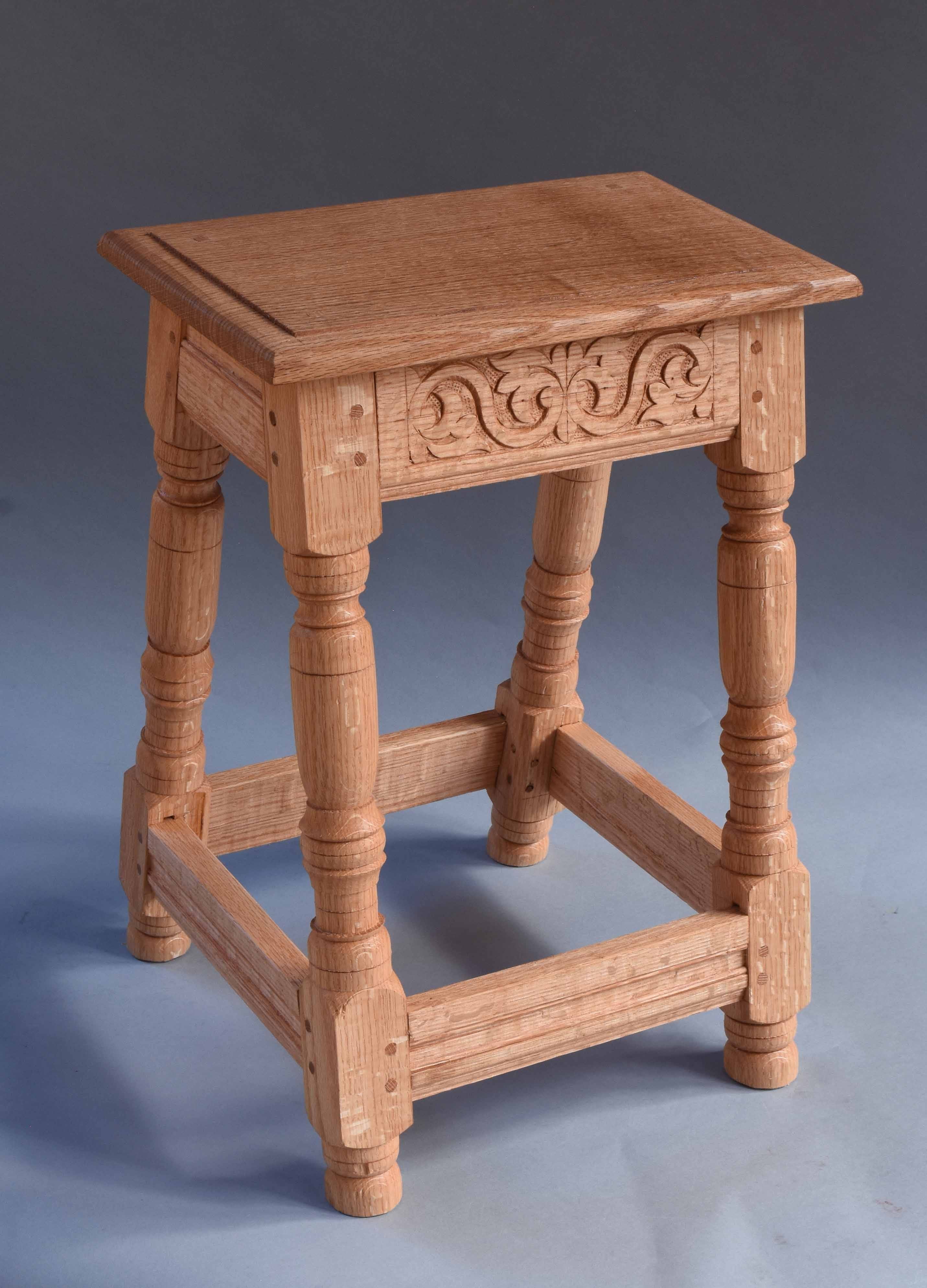 Joined stool & carved panel for sale by Peter Follansbee