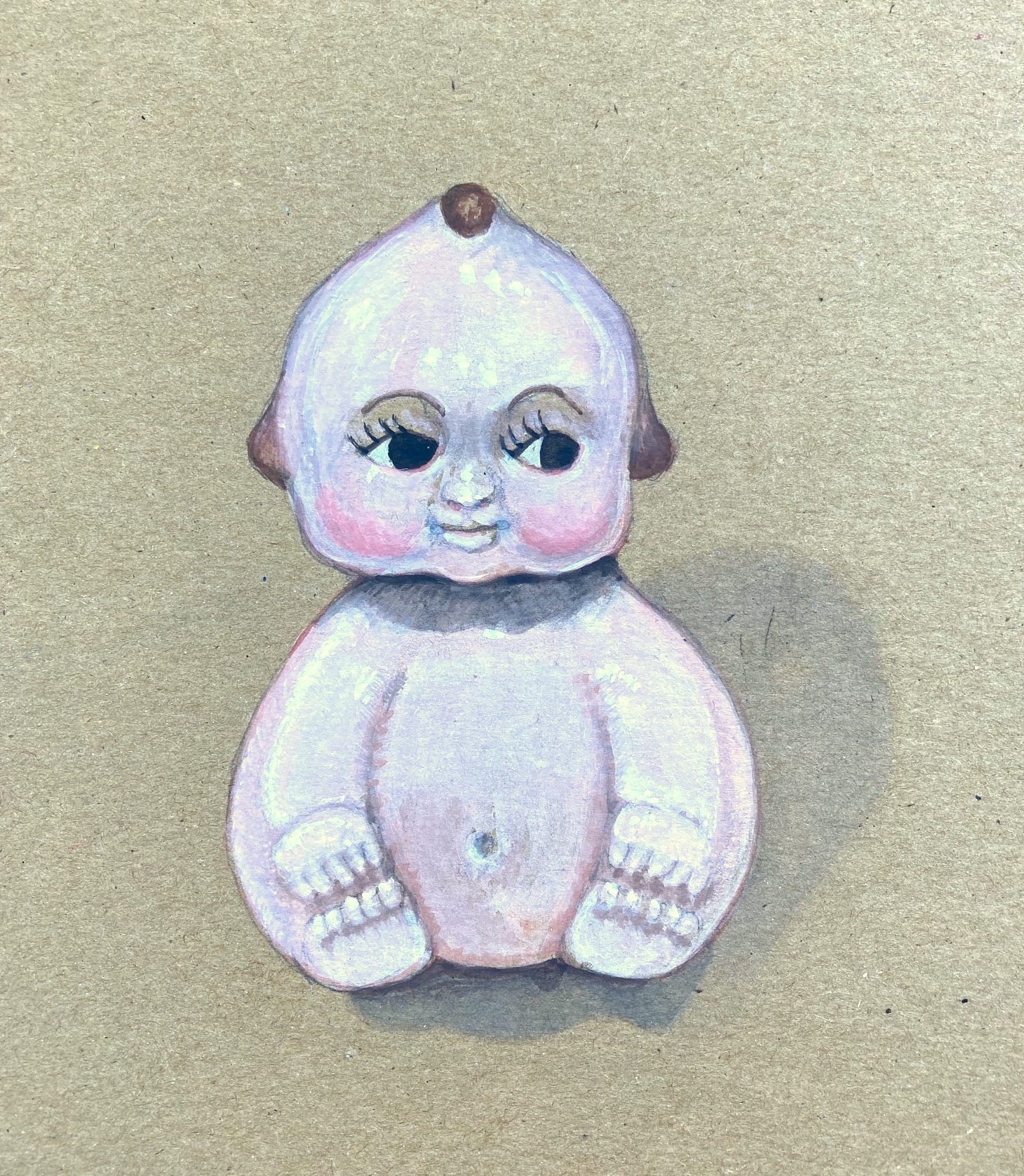black and white watercolor painting of a small doll on Craiyon
