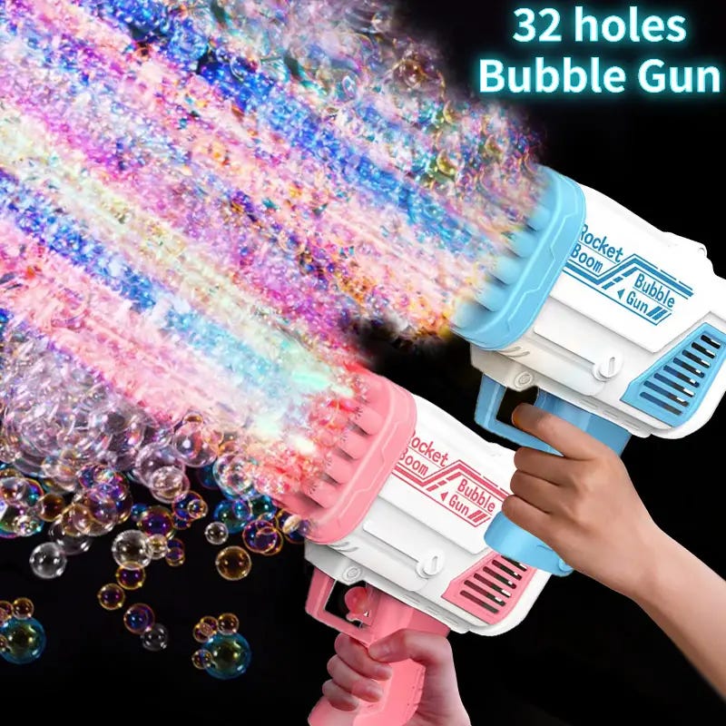 Bubble Gun Kids Toys Electric Automatic Soap Rocket Bubbles Machine Outdoor  Wedd