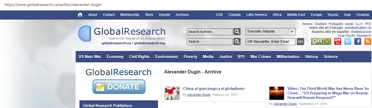 Aleksandr Dugin on crypto-communist Global Research