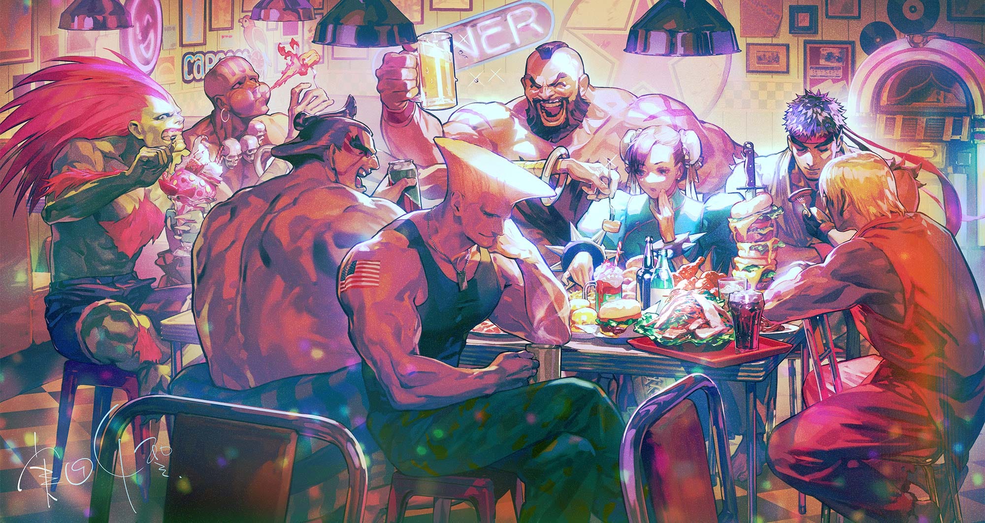 Illustration + digital enhancement Akuma, Super Street Fighter II Turbo, Capcom