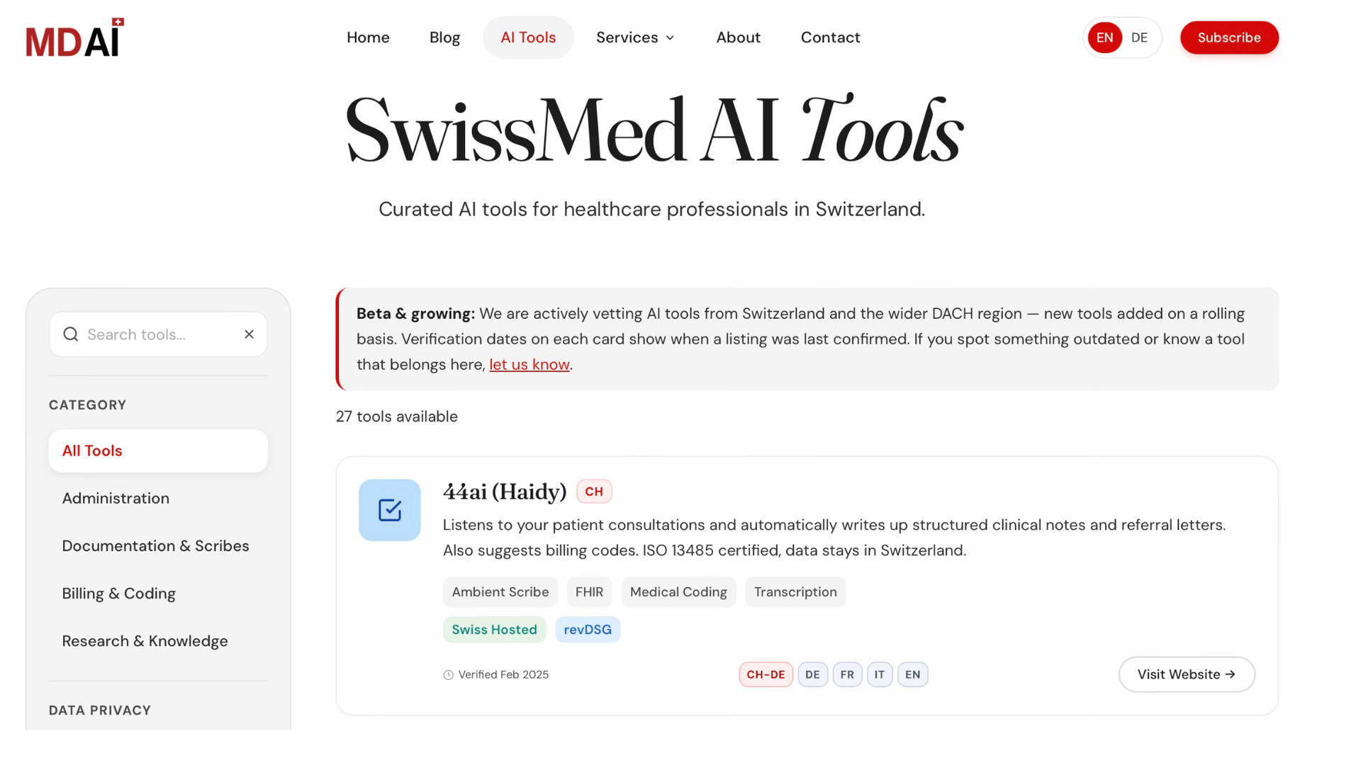 Ankündigung: Das SwissMed AI Tools Directory