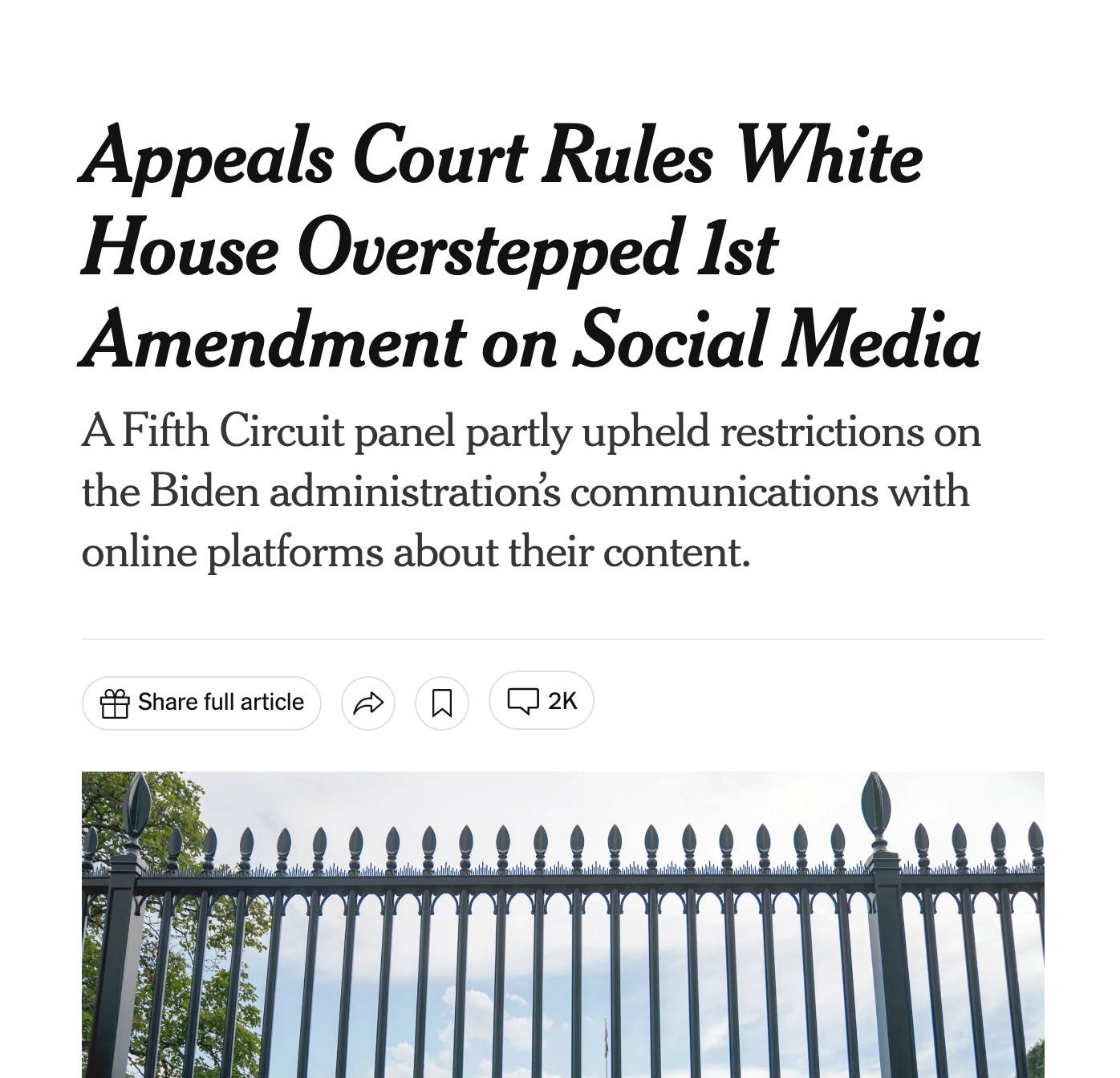 Appeals Court Rules White House Overstepped 1st Amendment on Social Media -  The New York Times