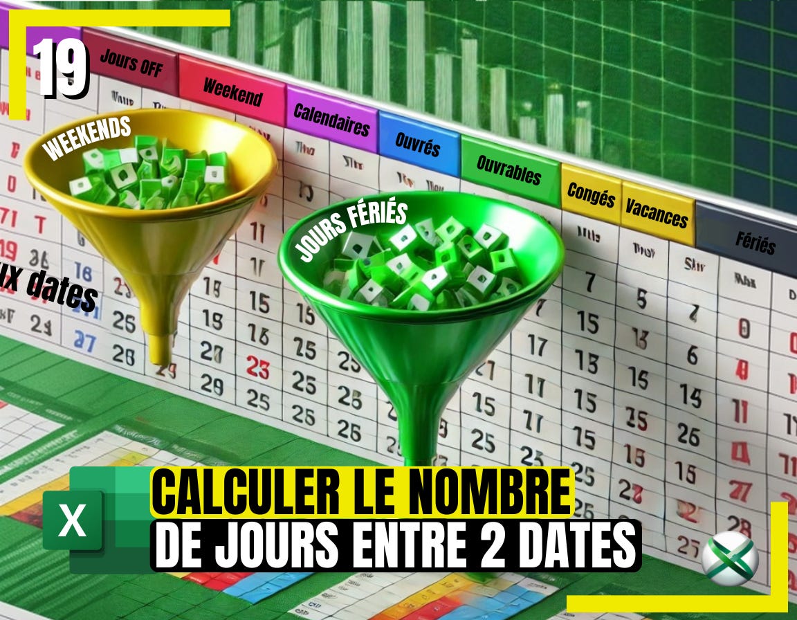 Excel calculer le nombre de jours entre deux dates (ouvrés, ouvrables, sans weekends, jours