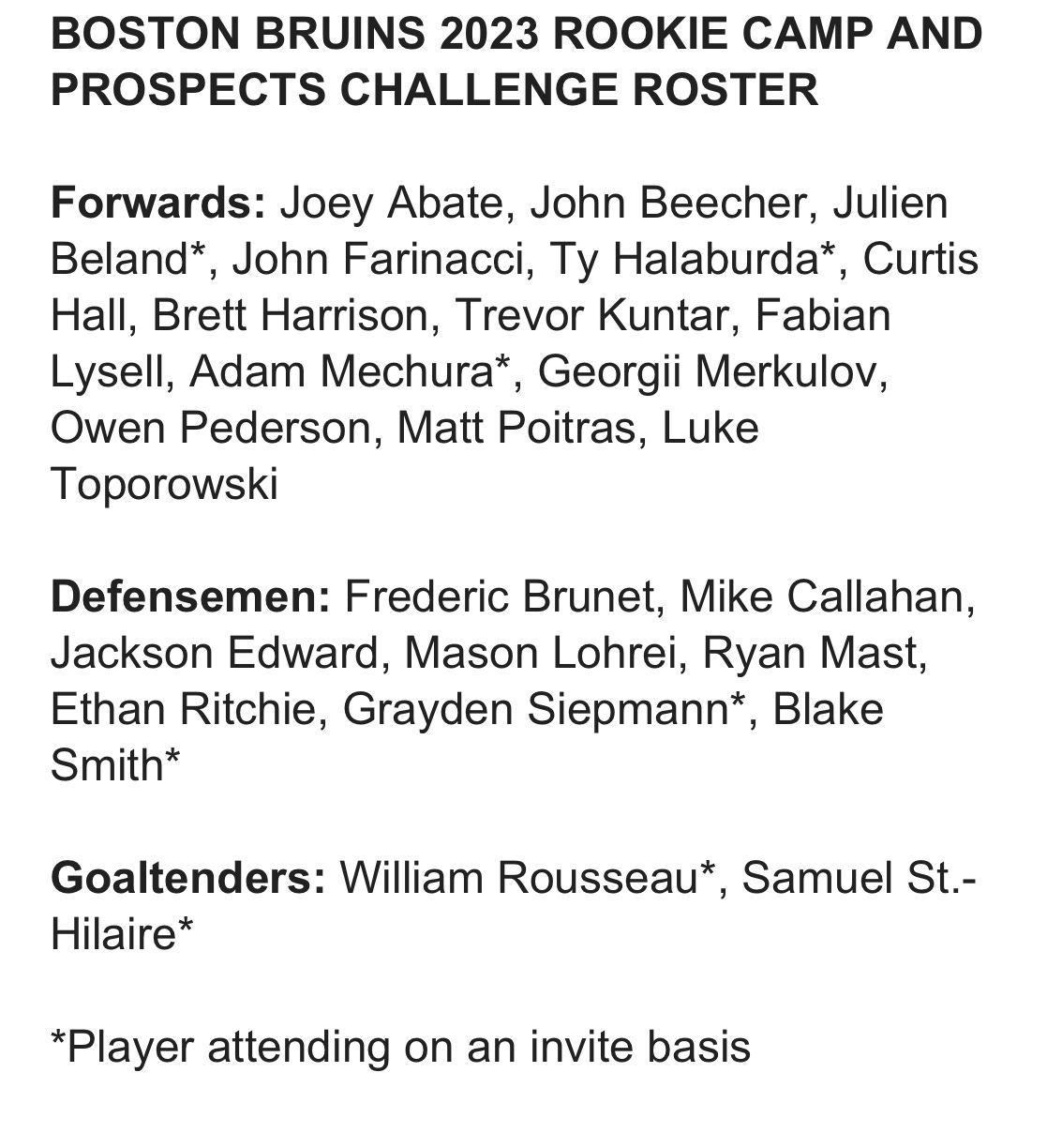 Top picks John Beecher and Mason Lohrei highlight roster for Bruins'  development camp this week - The Boston Globe
