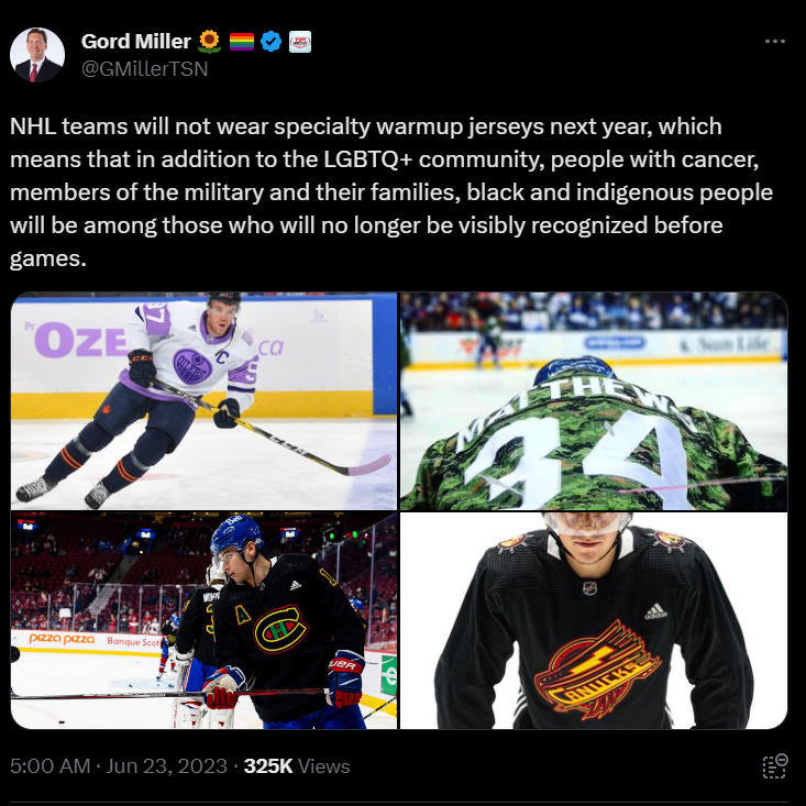 NHL Bans Pride Jerseys, Other Specialty Uniforms During Warmups Starting  Next Season