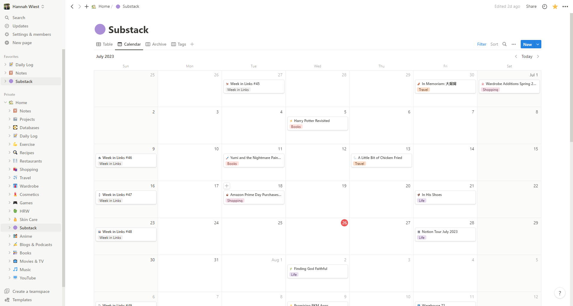 Notion Tour July 2023 by Hannah Wiest Little Circle