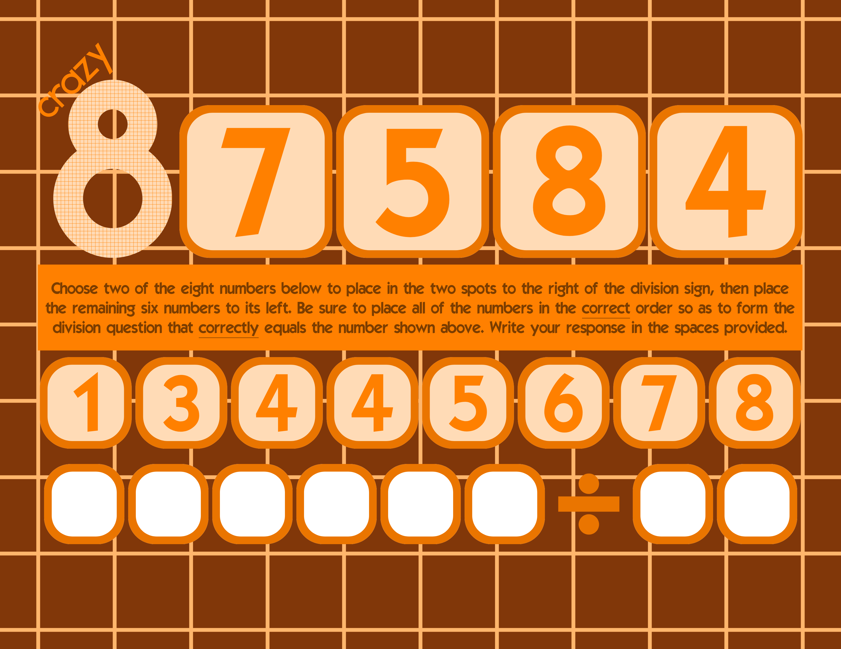 Crazy 8, Puzzle 08 by Inkworm Media Math Bafflers