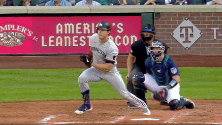 Max Kepler trips over bat on double