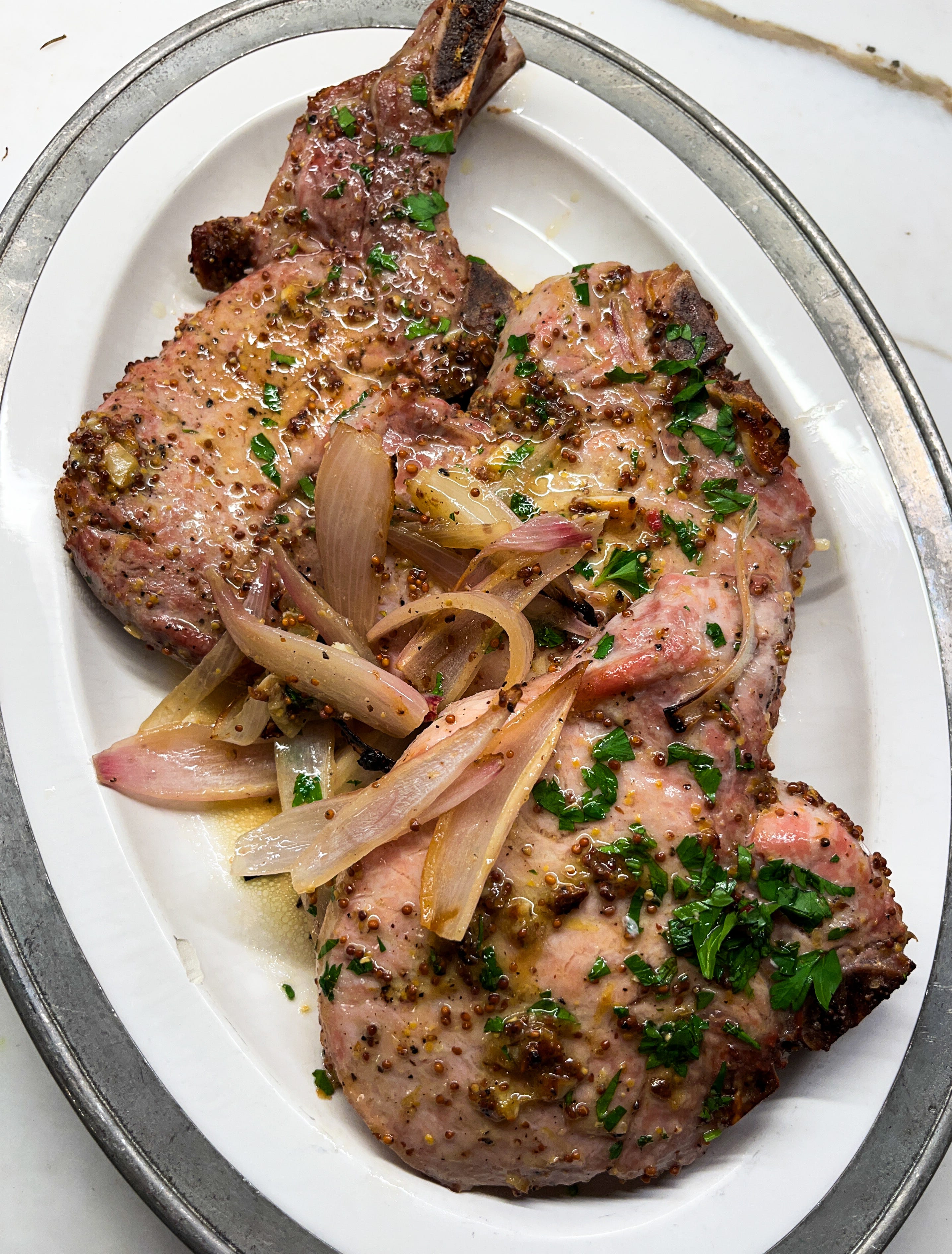 Juicy Oven Baked Pork Chops with Mustard, Soy Sauce and Lemon Zest
