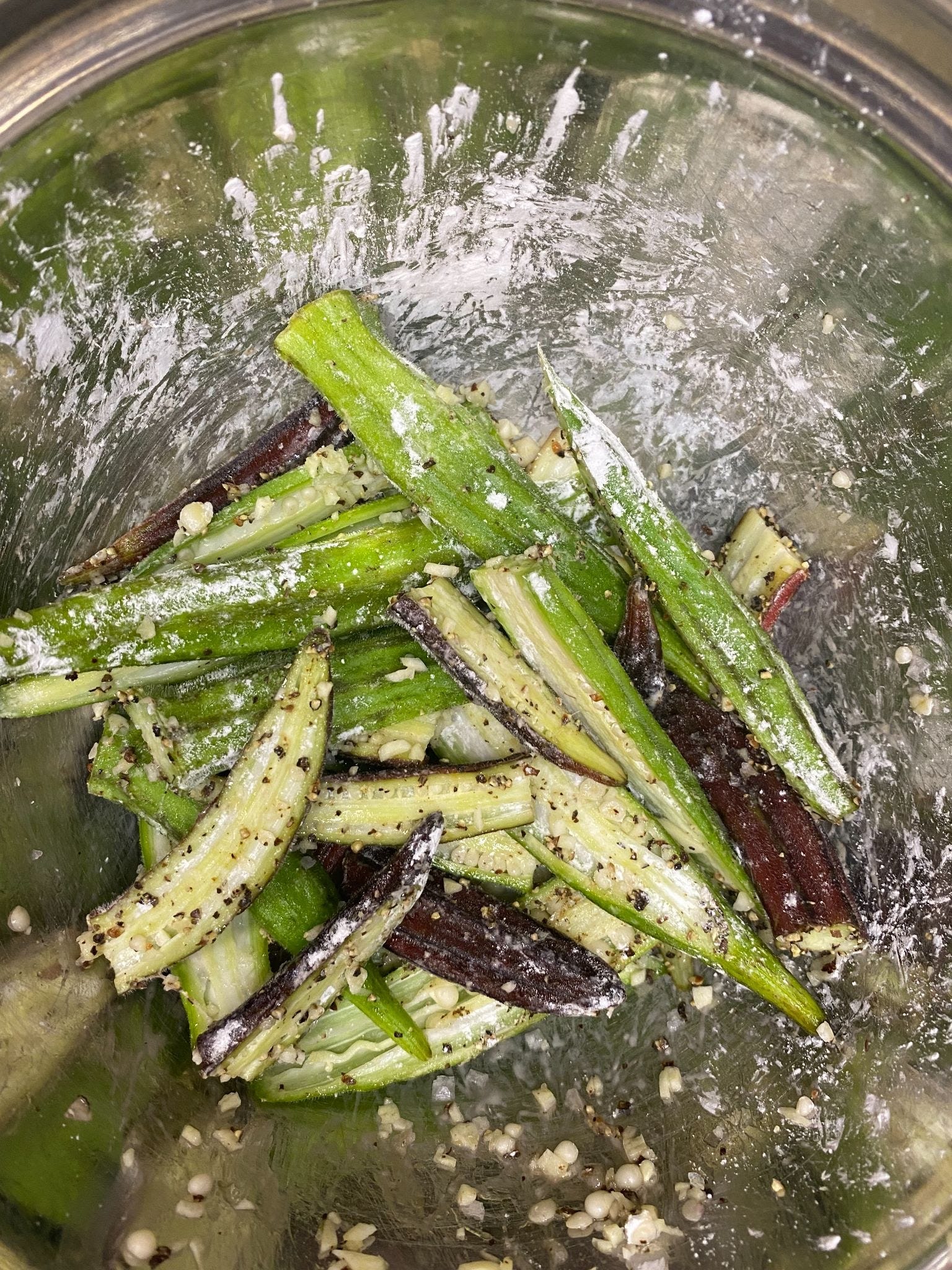 Cast-Iron Seared Okra with Herbs, Fried Shallots, and Bonito Flakes