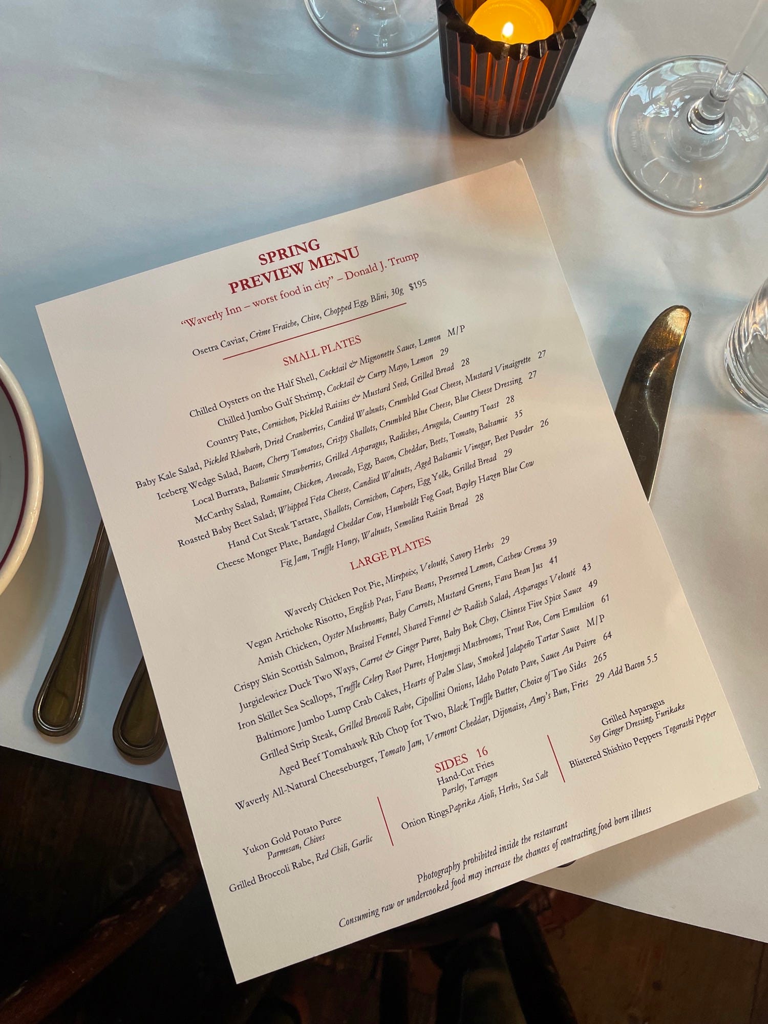 Waverly inn menu hotsell