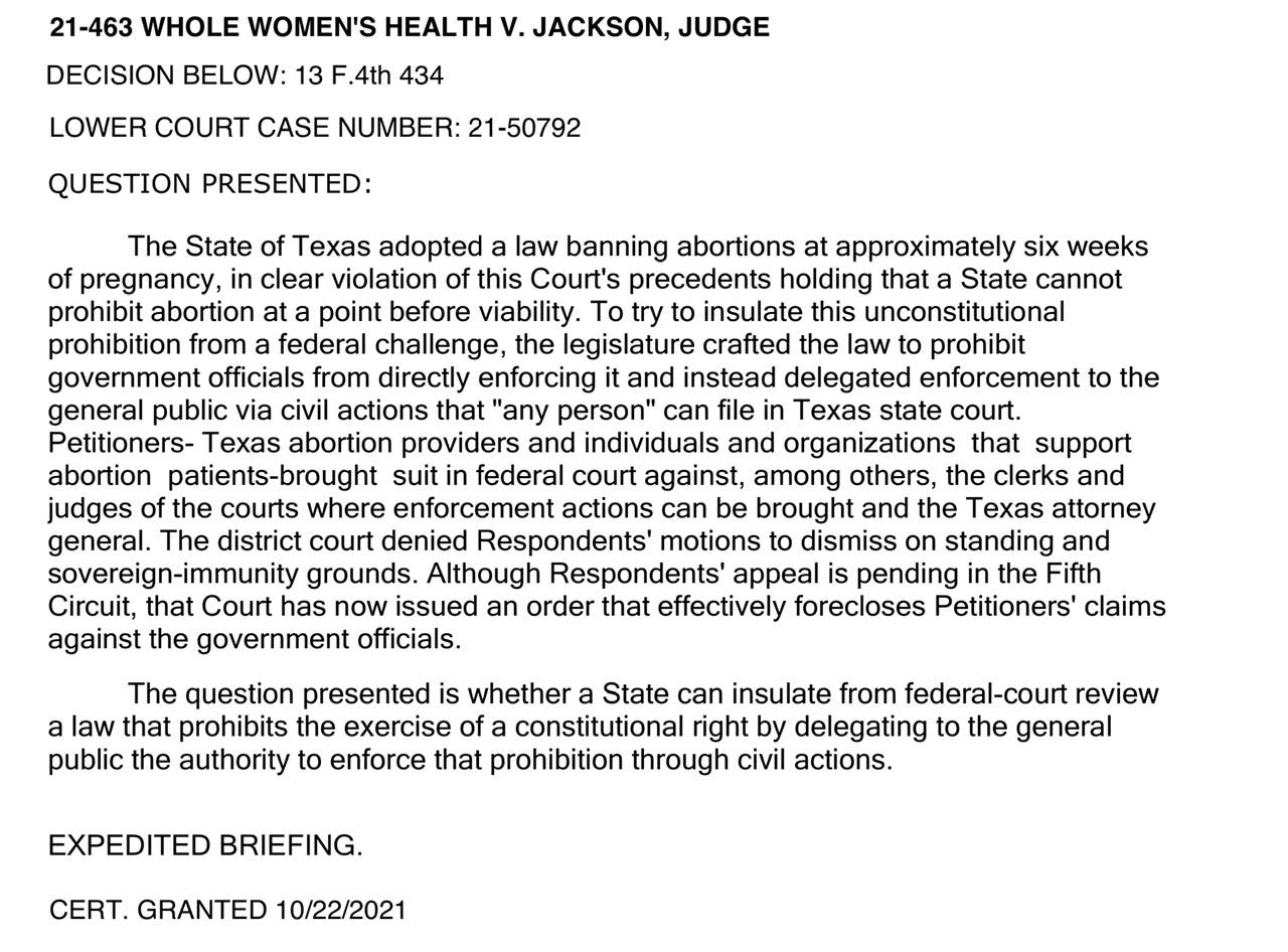 SCOTUS TX SB8 and Roe v Wade updated with Oral Arguments & Transcripts