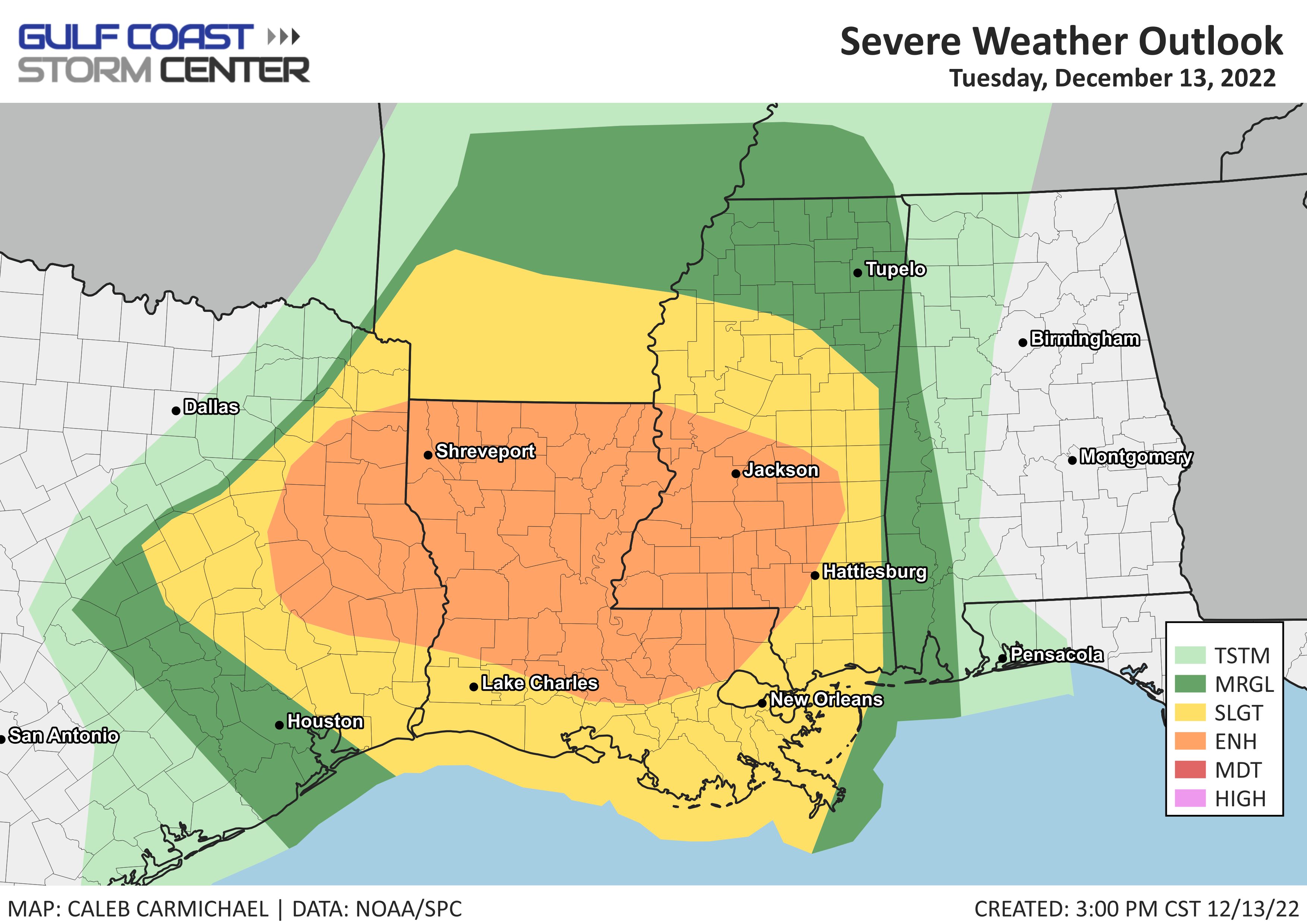 Severe Weather Threat Ongoing Across Parts of Texas, Louisiana; Risk