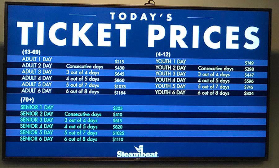 Steamboat PeakDay Lift Ticket Hits 269