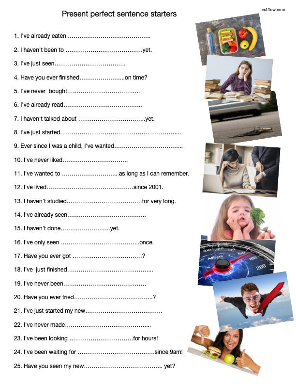 Sentence starters and grammar collection (part 1)