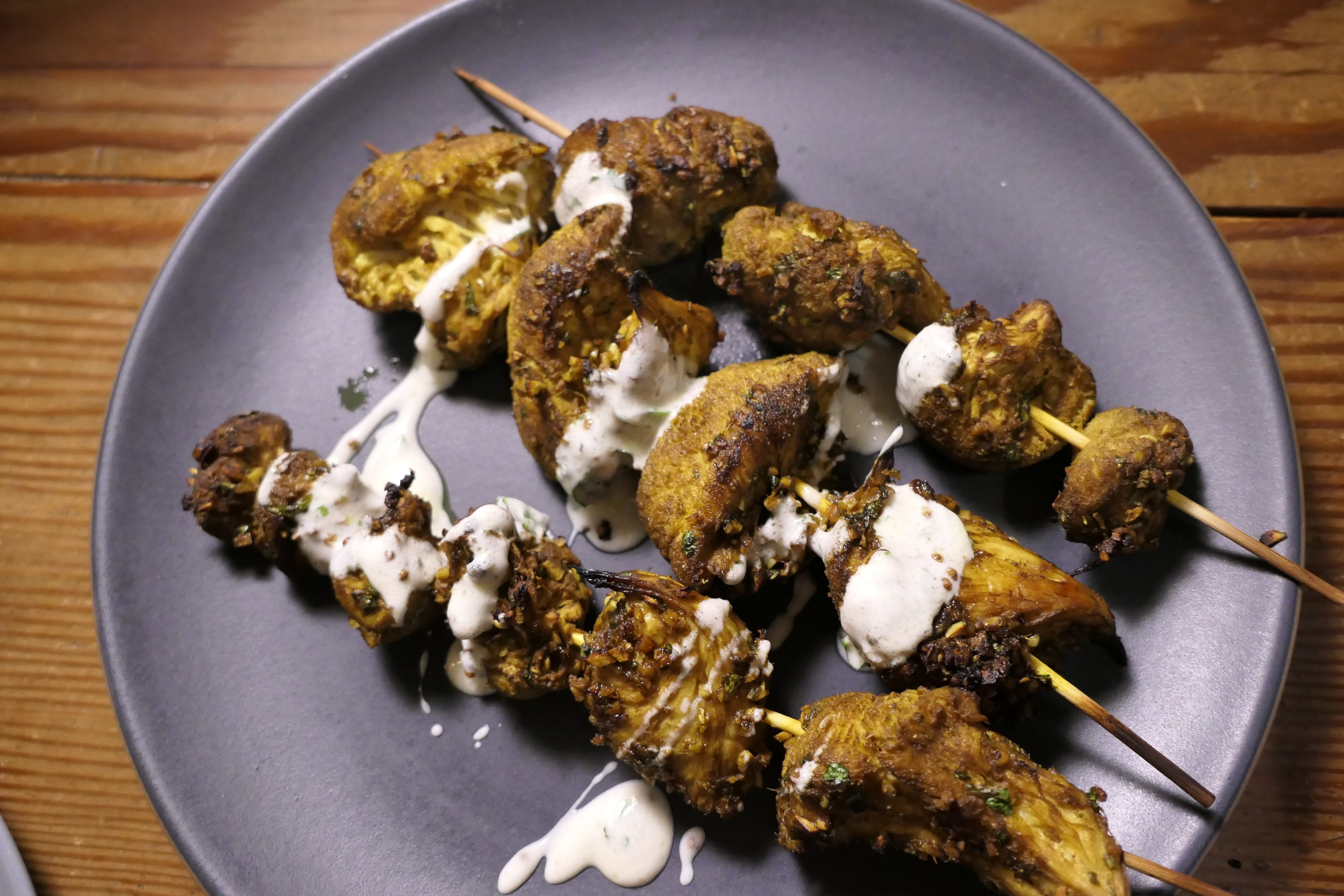 Gingergarlic Lion's Mane skewers (gf) by Kate Ray